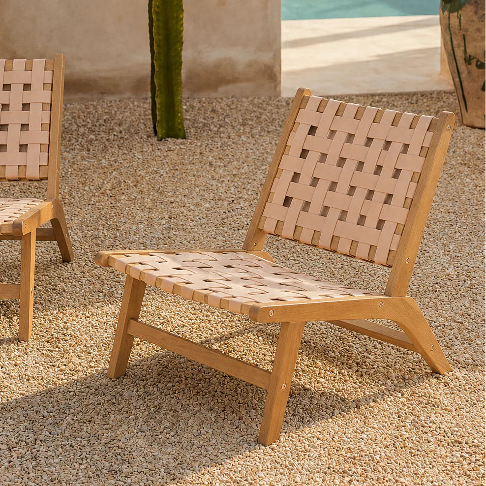 AGUILARES - Fauteuil intérieur extérieur en acacia massif et suèdine - Image 4