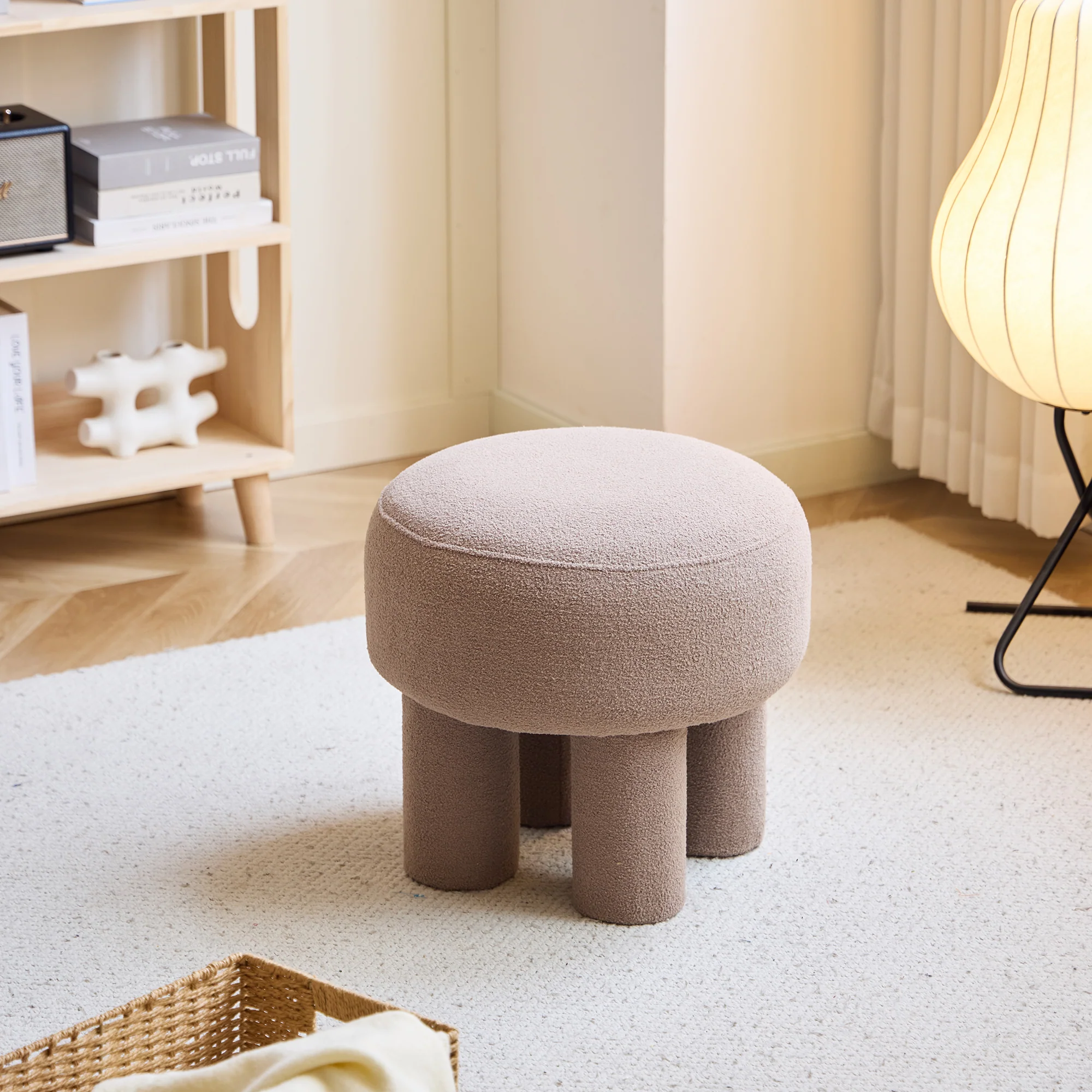 AHRUS - Pouf de salon scandinave en bouclette taupe - Image 7