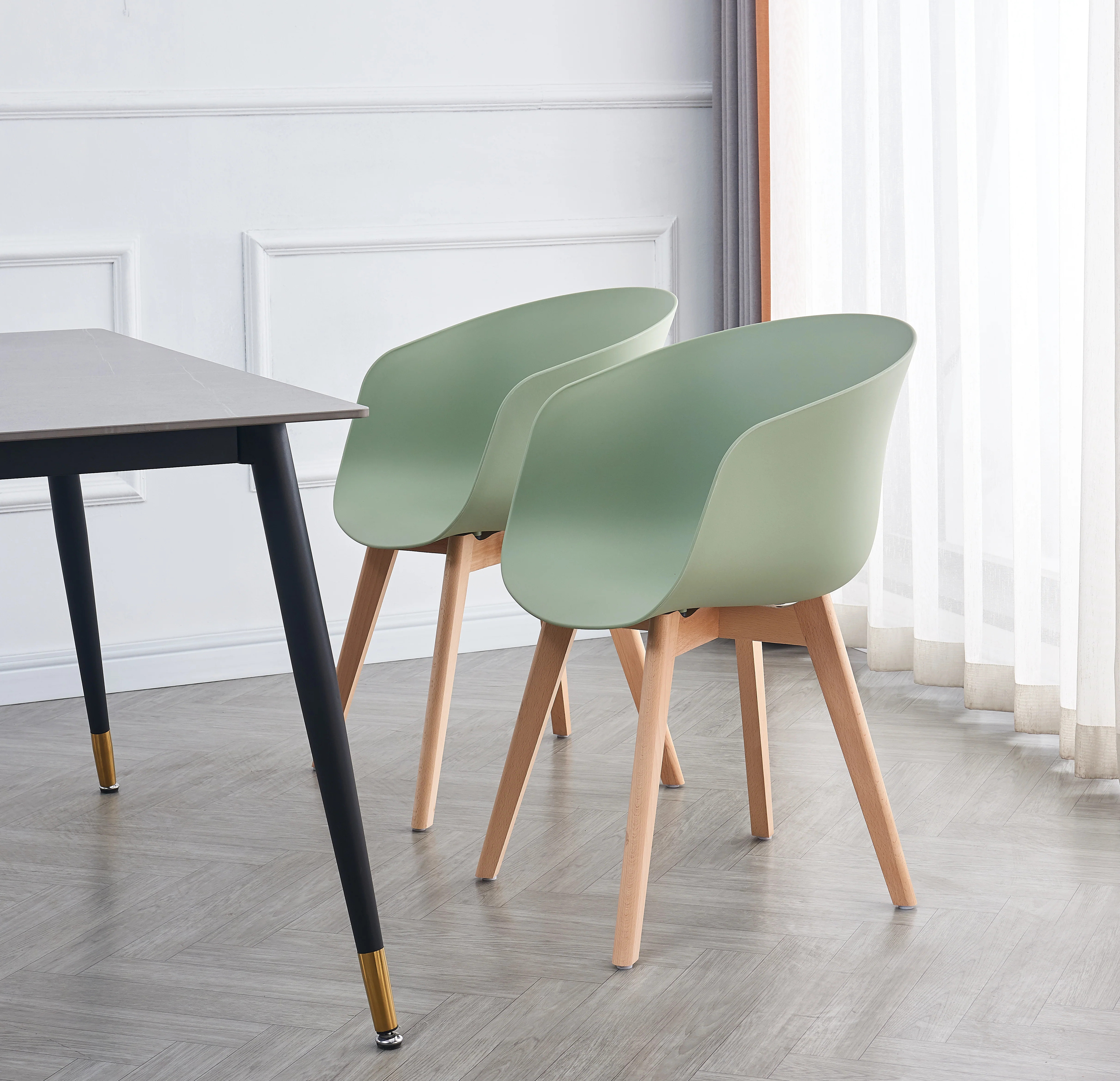 ALBORG - Lot de 4 chaises scandinaves en bois et polypropylène vert menthe - Image 4