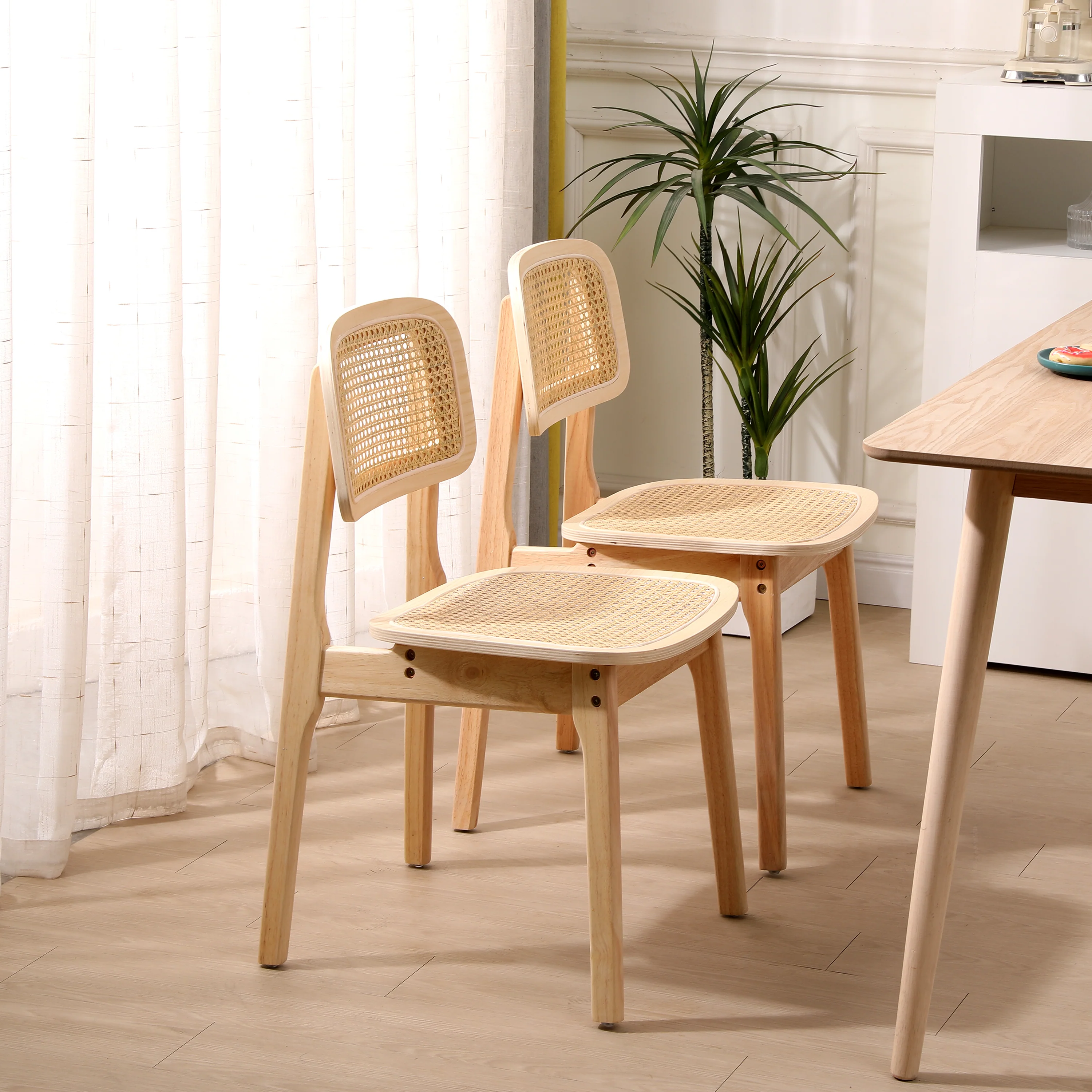 BAIA - Lot de 2 chaises en bois massif et rotin naturel - Image 3