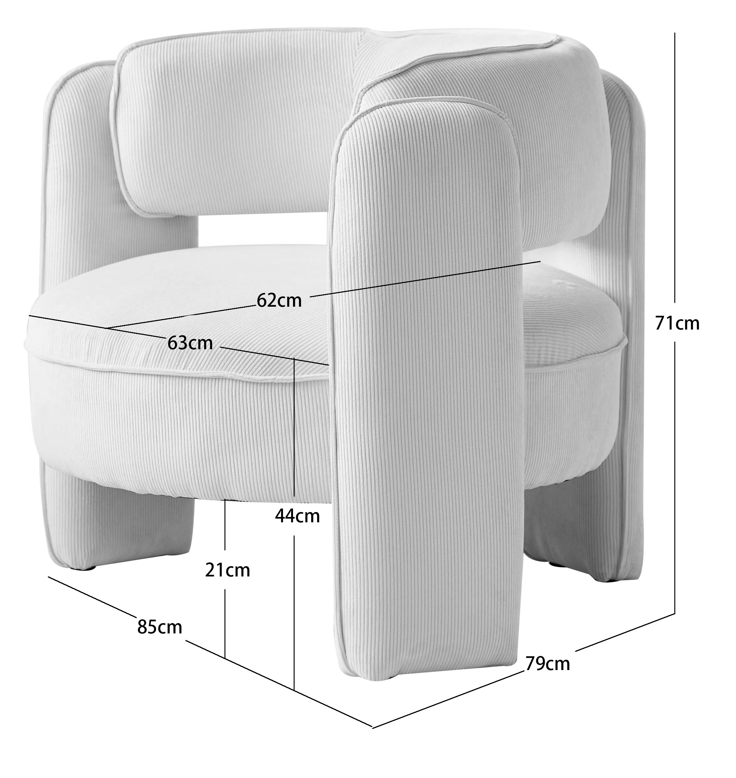BANGUI - Fauteuil de salon en velours côtelé beige - Image 4
