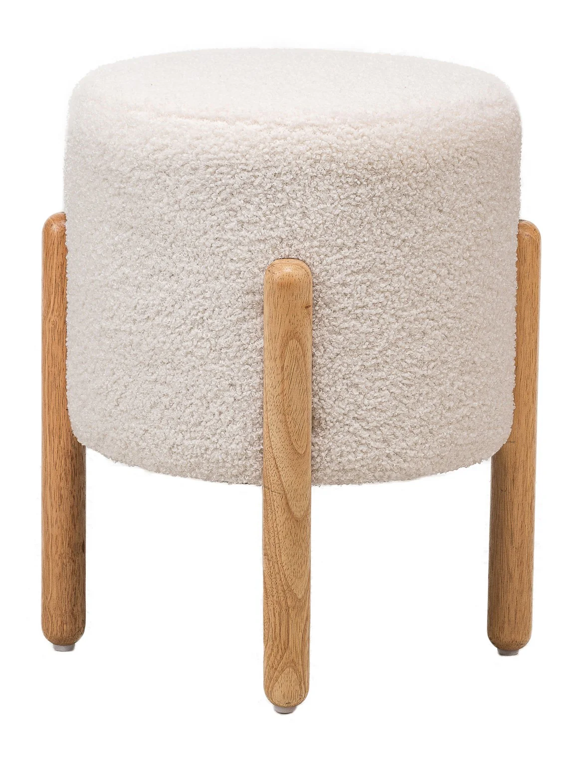 BOHOL - Pouf en bouclettes blanches et pietements en bois - Image 6