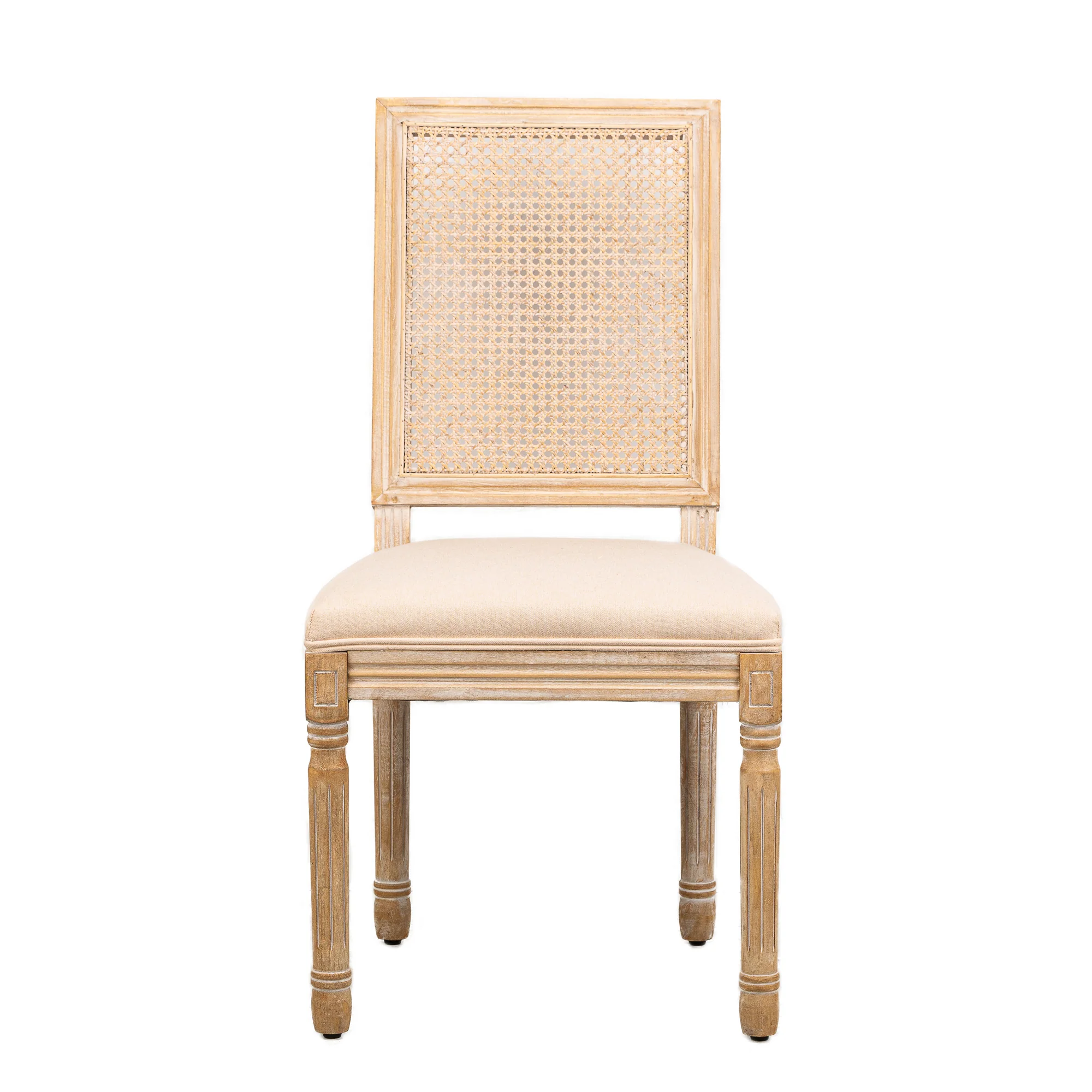 CAMBRIDGE - Lot de 2 chaises en bois et cannage avec assise en tissu beige - Image 6