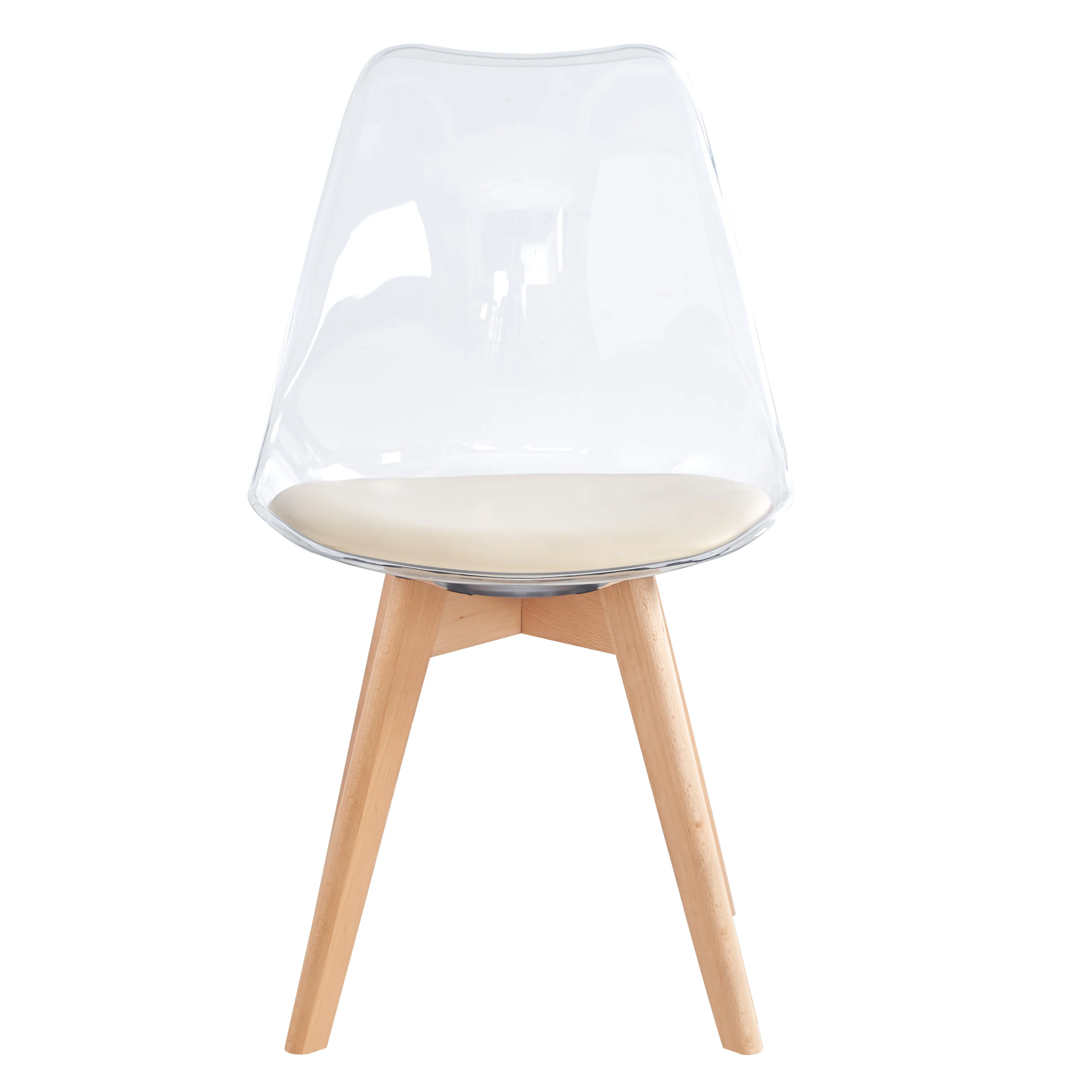 CARMEN - Lot de 4 chaises transparentes avec pieds en bois et assise beige - Image 3