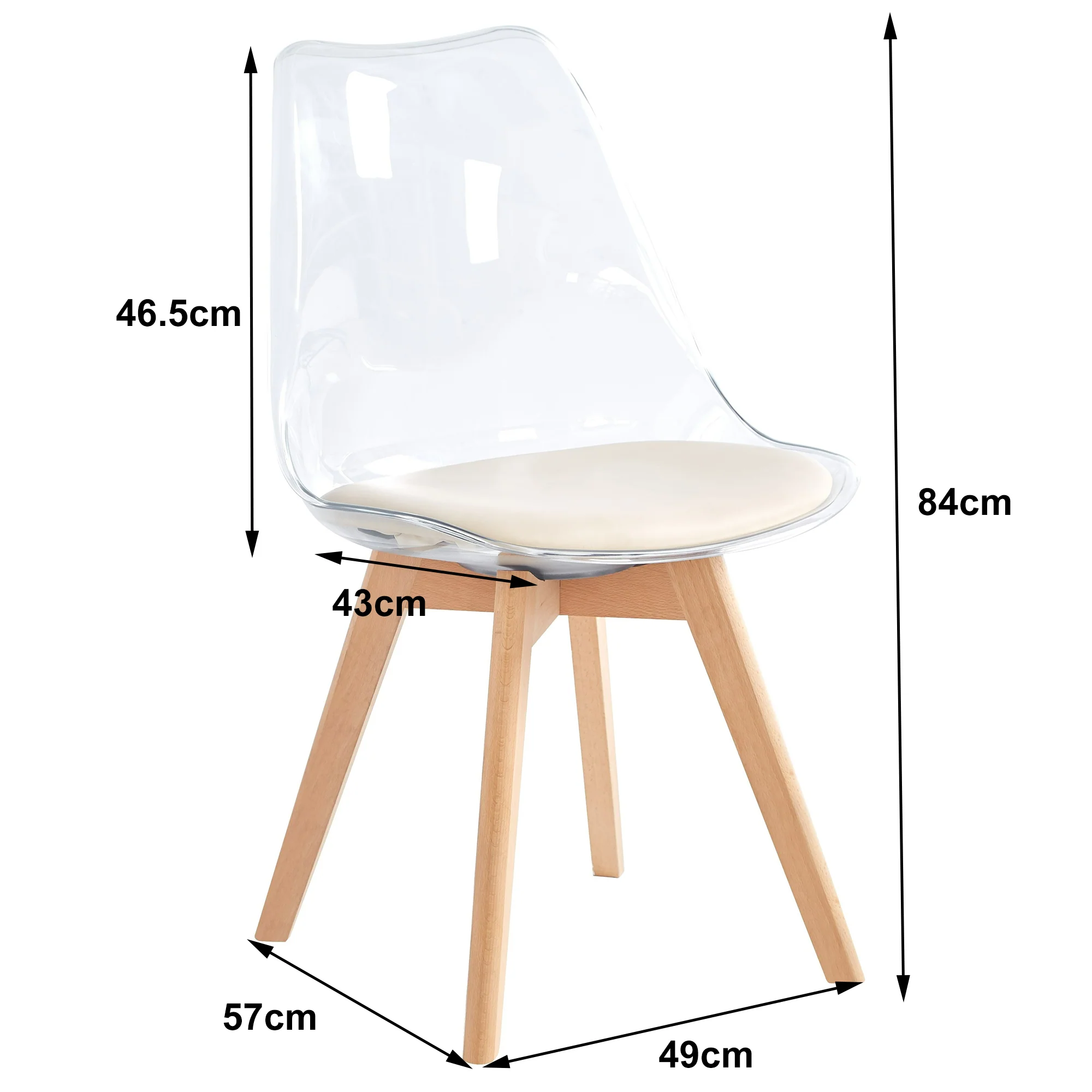 CARMEN - Lot de 4 chaises transparentes avec pieds en bois et assise beige - Image 4