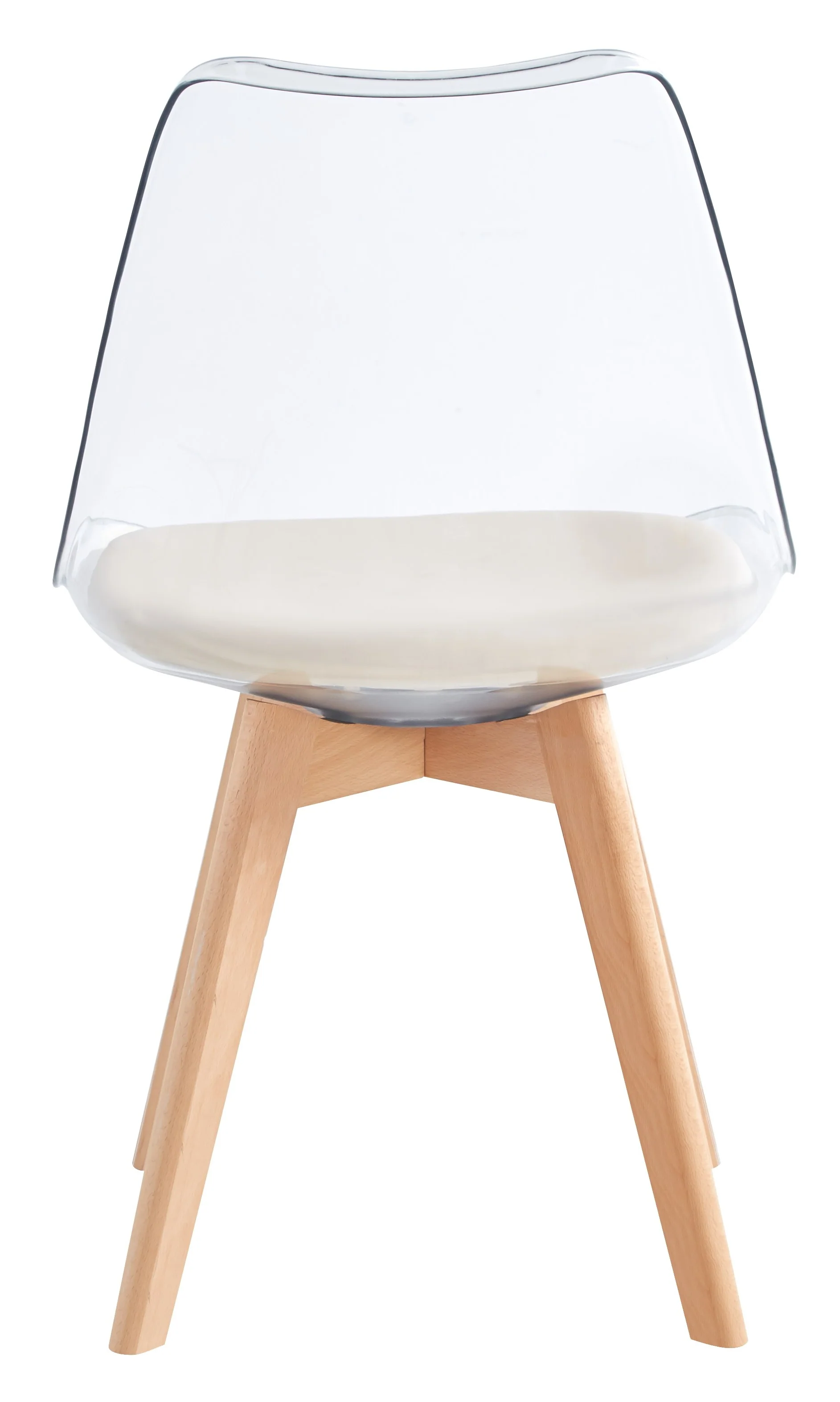CARMEN - Lot de 4 chaises transparentes avec pieds en bois et assise beige - Image 5
