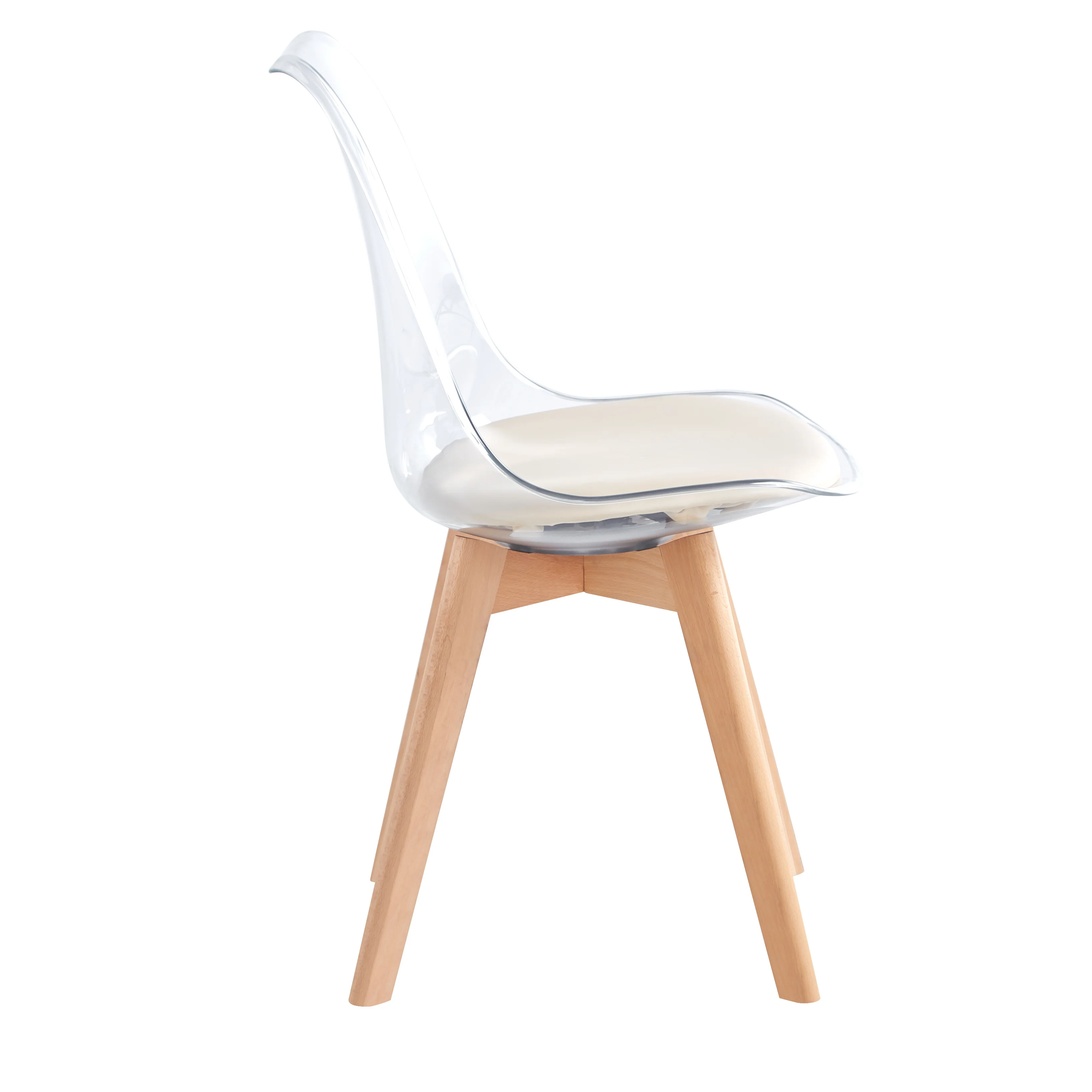 CARMEN - Lot de 4 chaises transparentes avec pieds en bois et assise beige - Image 6