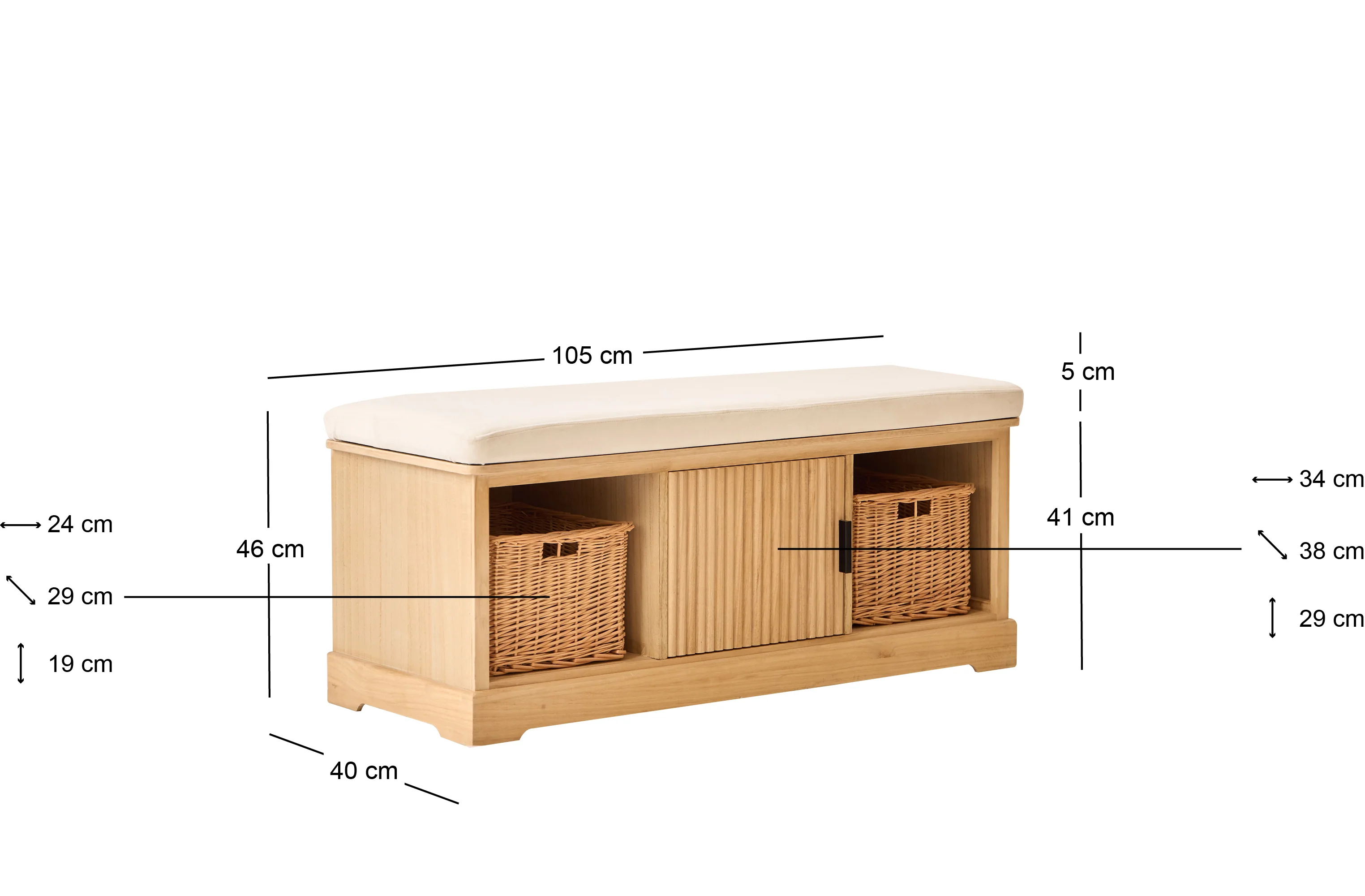 CHIBA - Banc avec rangements en bois et velours beige - Image 5