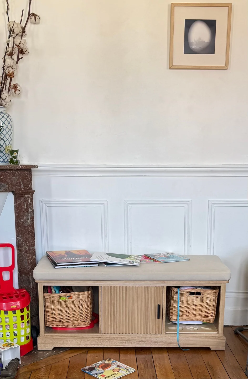 CHIBA - Banc avec rangements en bois et velours beige - Image 6