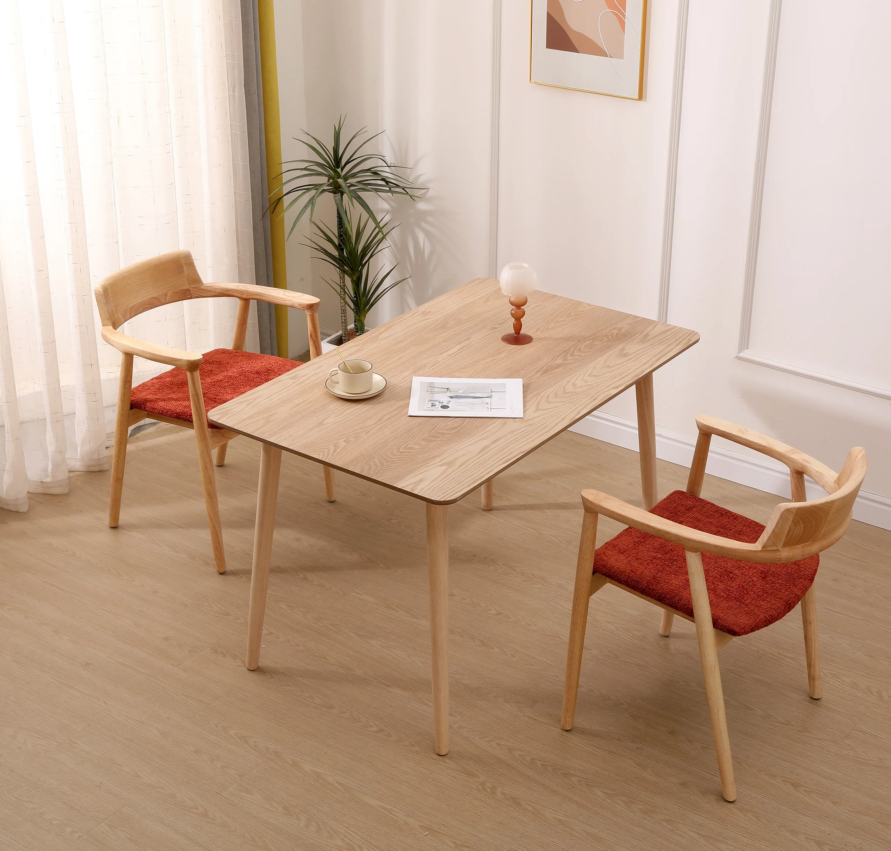 CORDOBA - Lot de 2 chaises en bois massif avec accoudoirs et bouclettes terracotta - Image 8