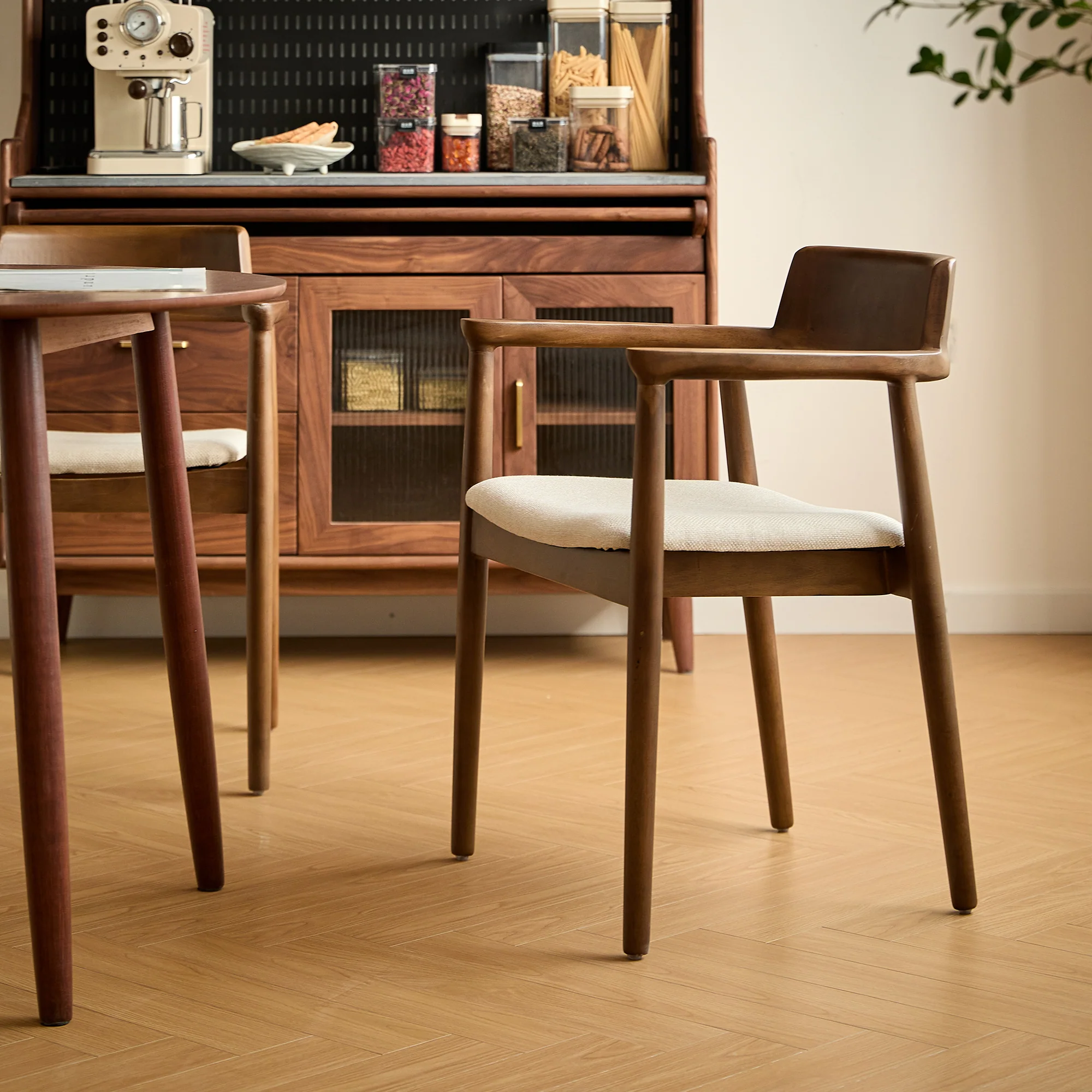 CORDOBA - Lot de 2 chaises de salle à manger en bois foncé et tissu beige - Image 7