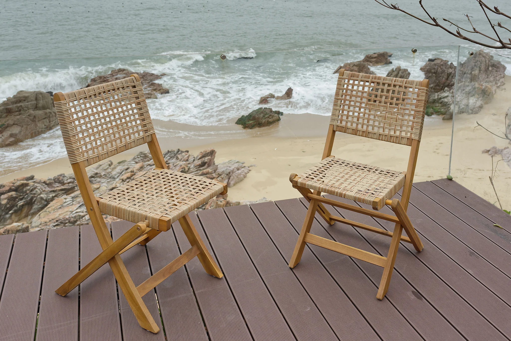 CURITIBA - Lot de 2 chaises de jardin en acacia et corde - Image 6