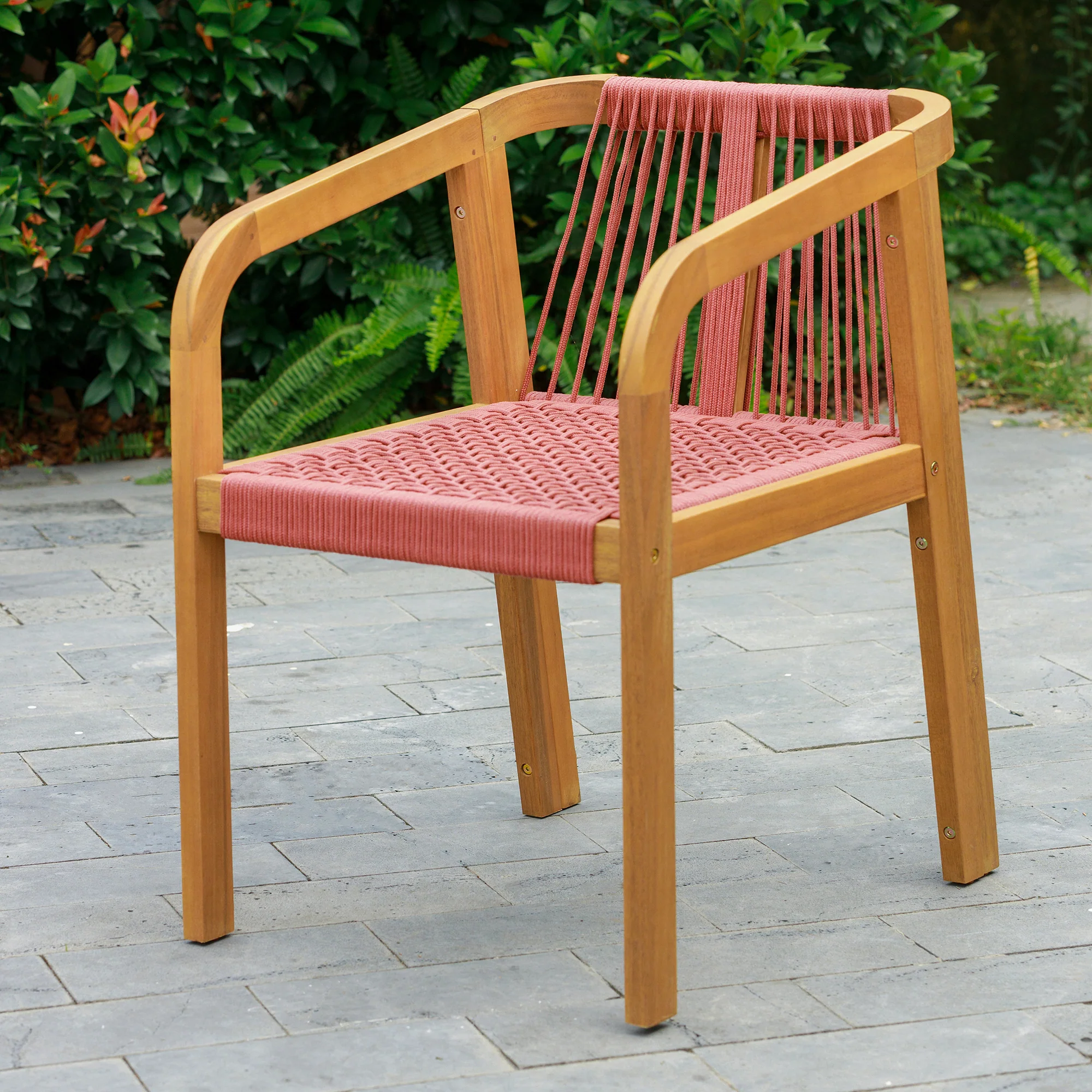 DELGADO - Lot de 2 chaises de jardin en bois massif et tissu rose - Image 4