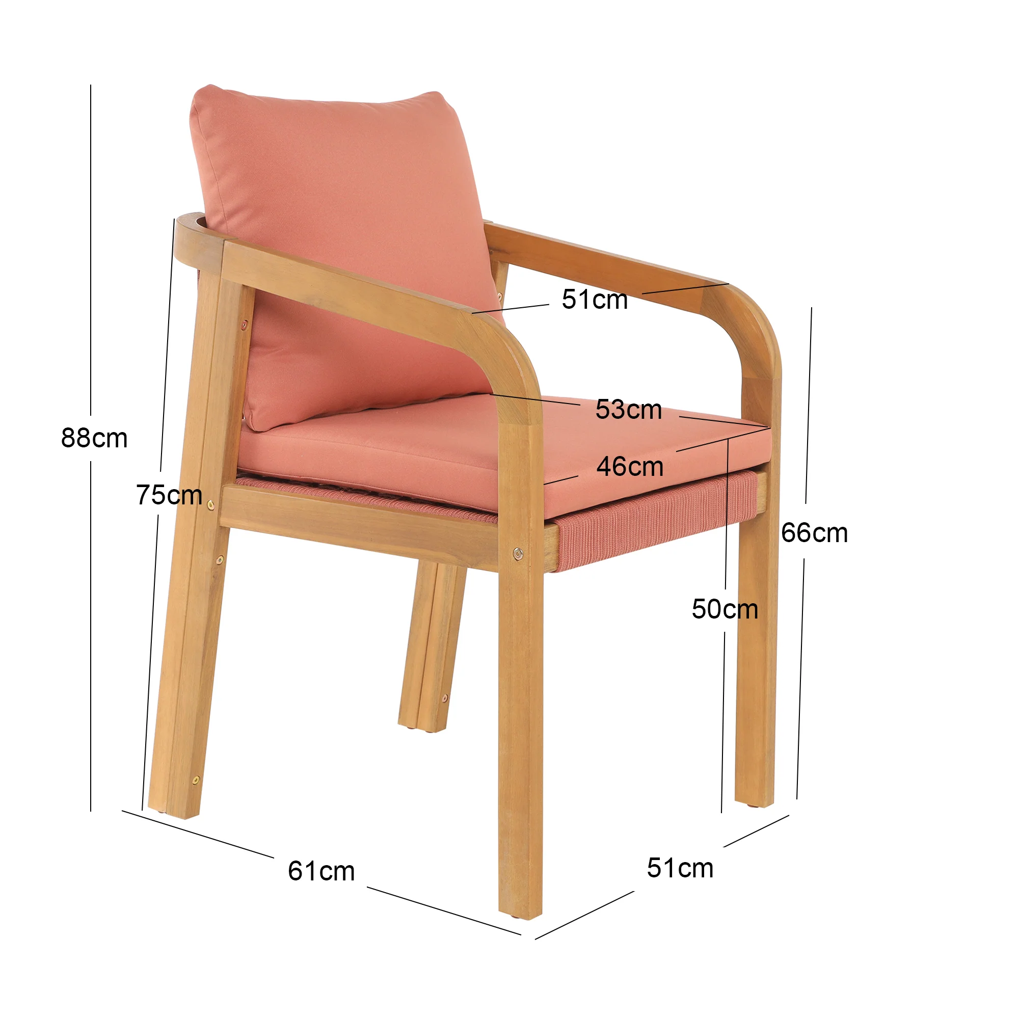 DELGADO - Lot de 2 chaises de jardin en bois massif et tissu rose - Image 5