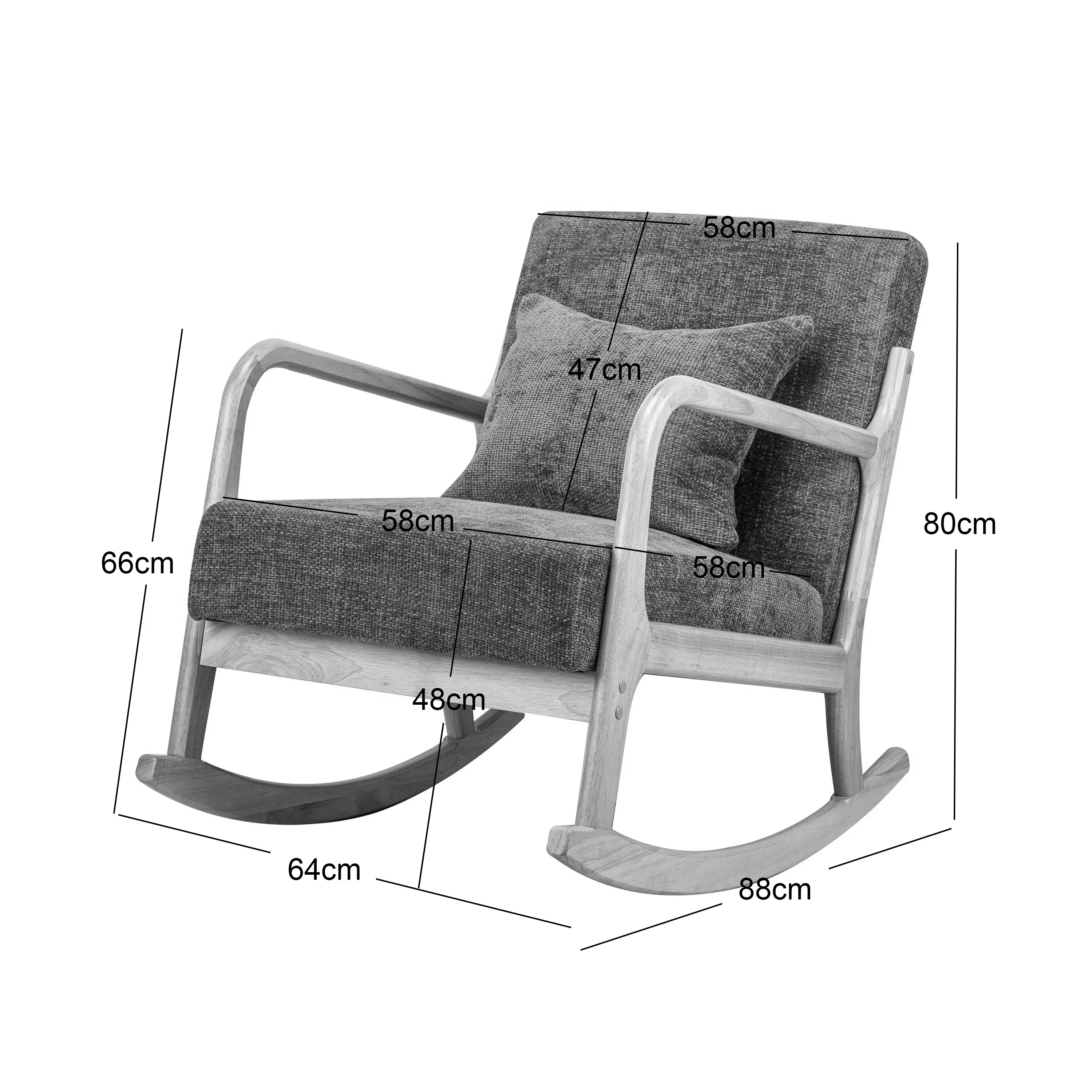 DIANA - Rocking chair en bois massif et tissu terracotta - Image 5