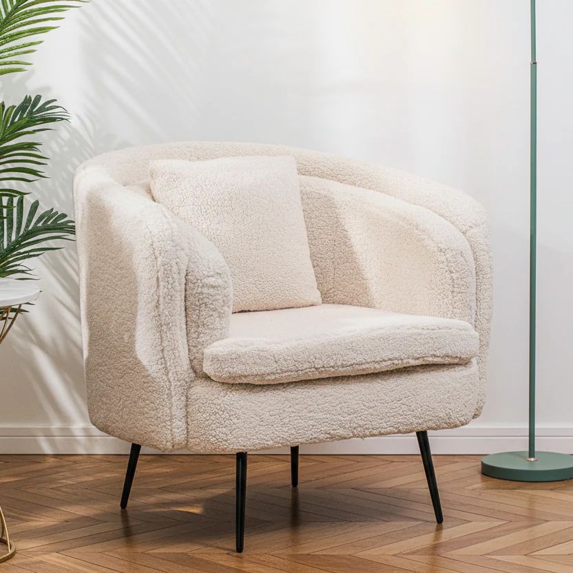 DUKE - Fauteuil de salon en métal et bouclettes blanches - Image 2