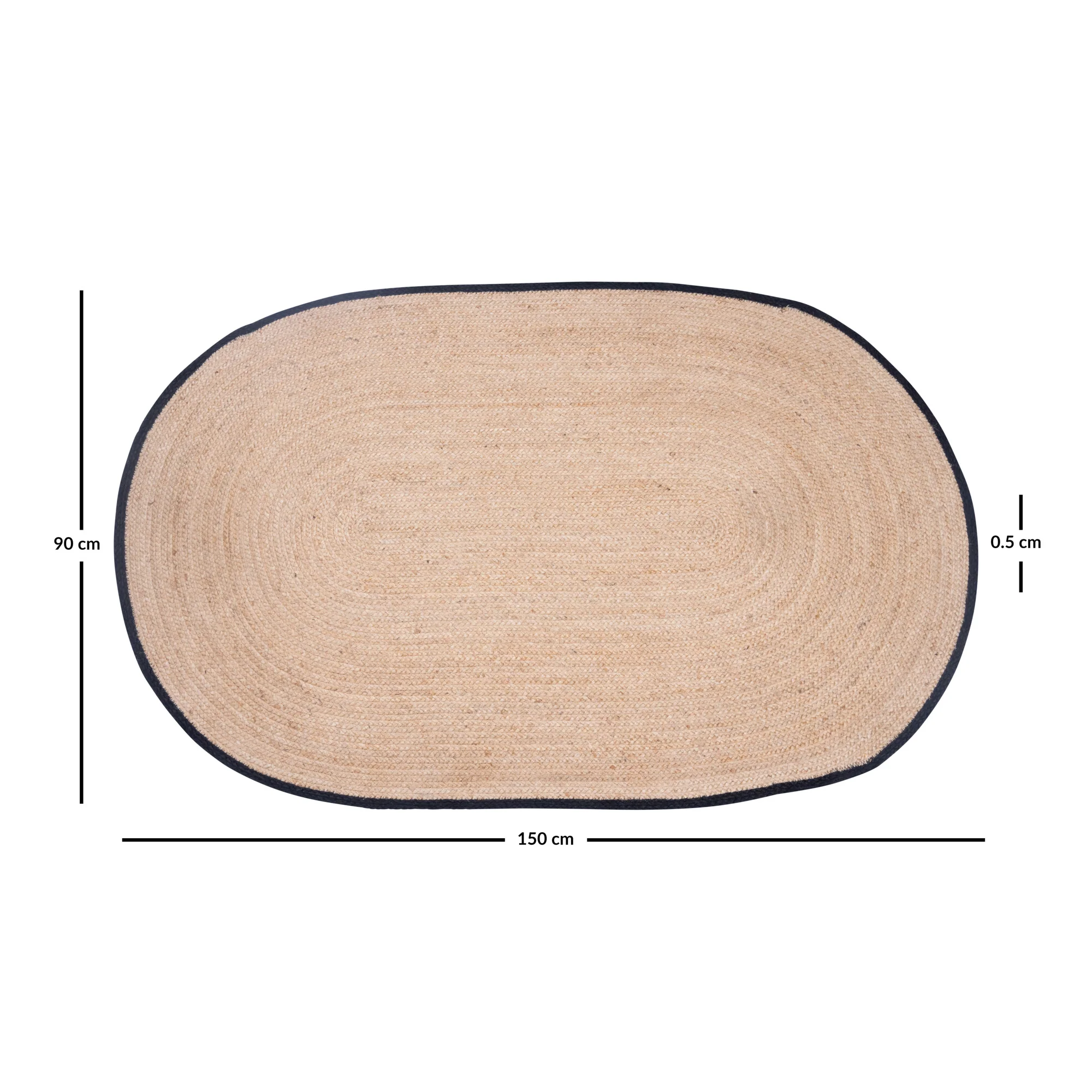 EIRA - Tapis ovale en jute naturelle tissée noir 150 x 90 cm - Image 4