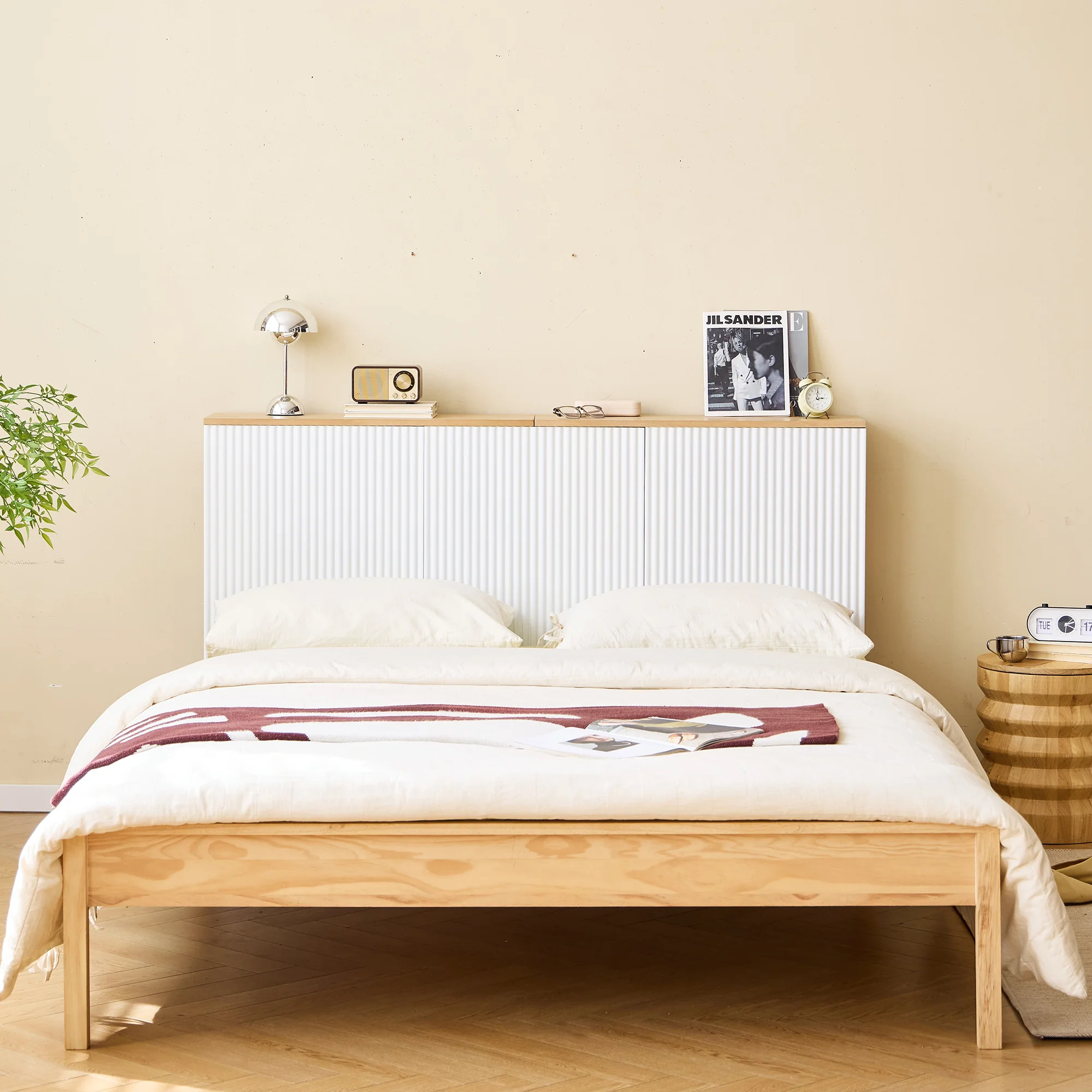 ESLOV - Tête de lit 160 en bois avec rangements blanc - Image 2