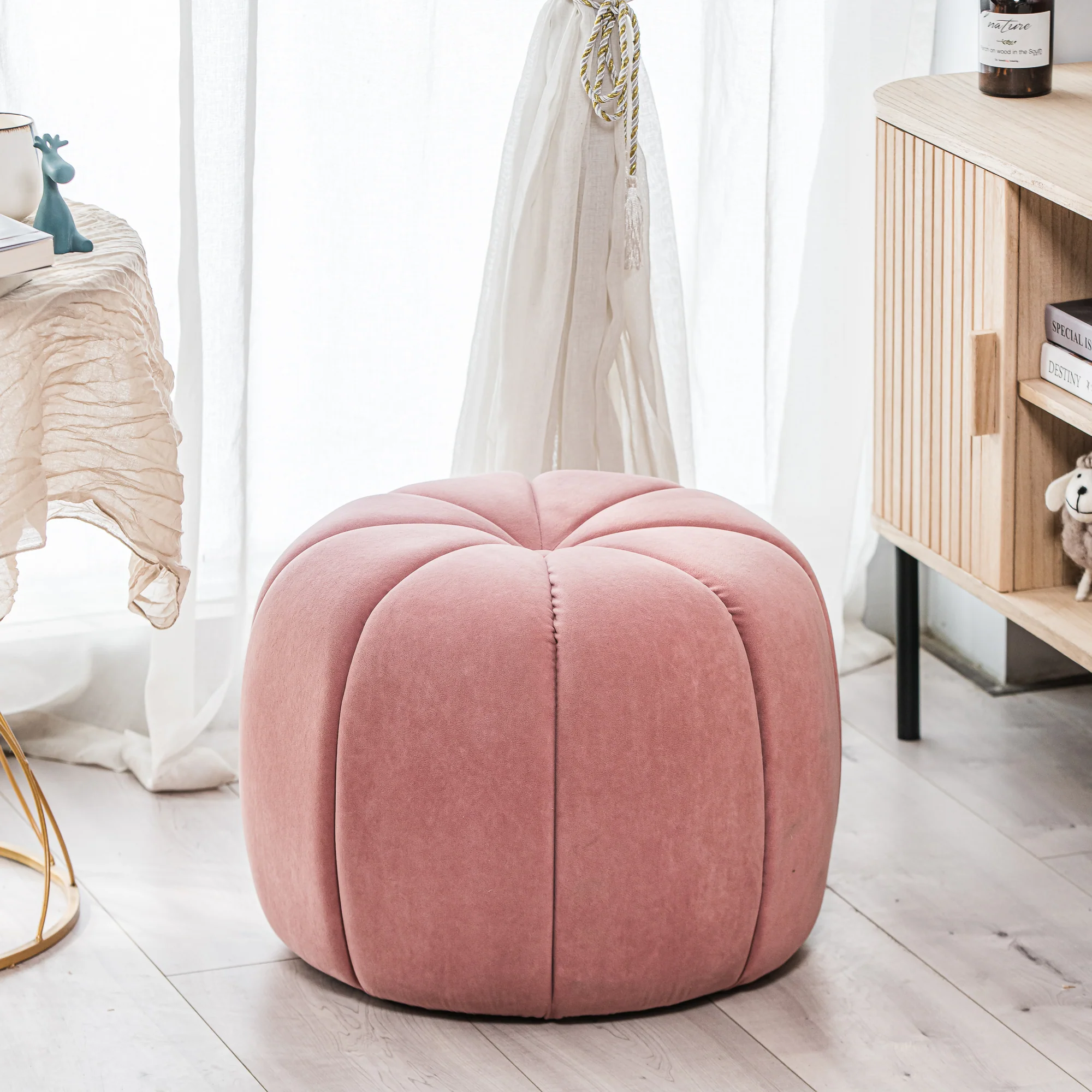 FJORD - Pouf en velours rose avec rayures - Image 6