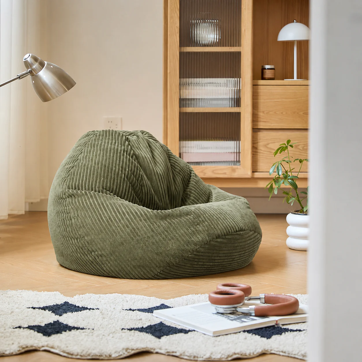 FLOBY - Pouf en velours côtelé vert - Image 3