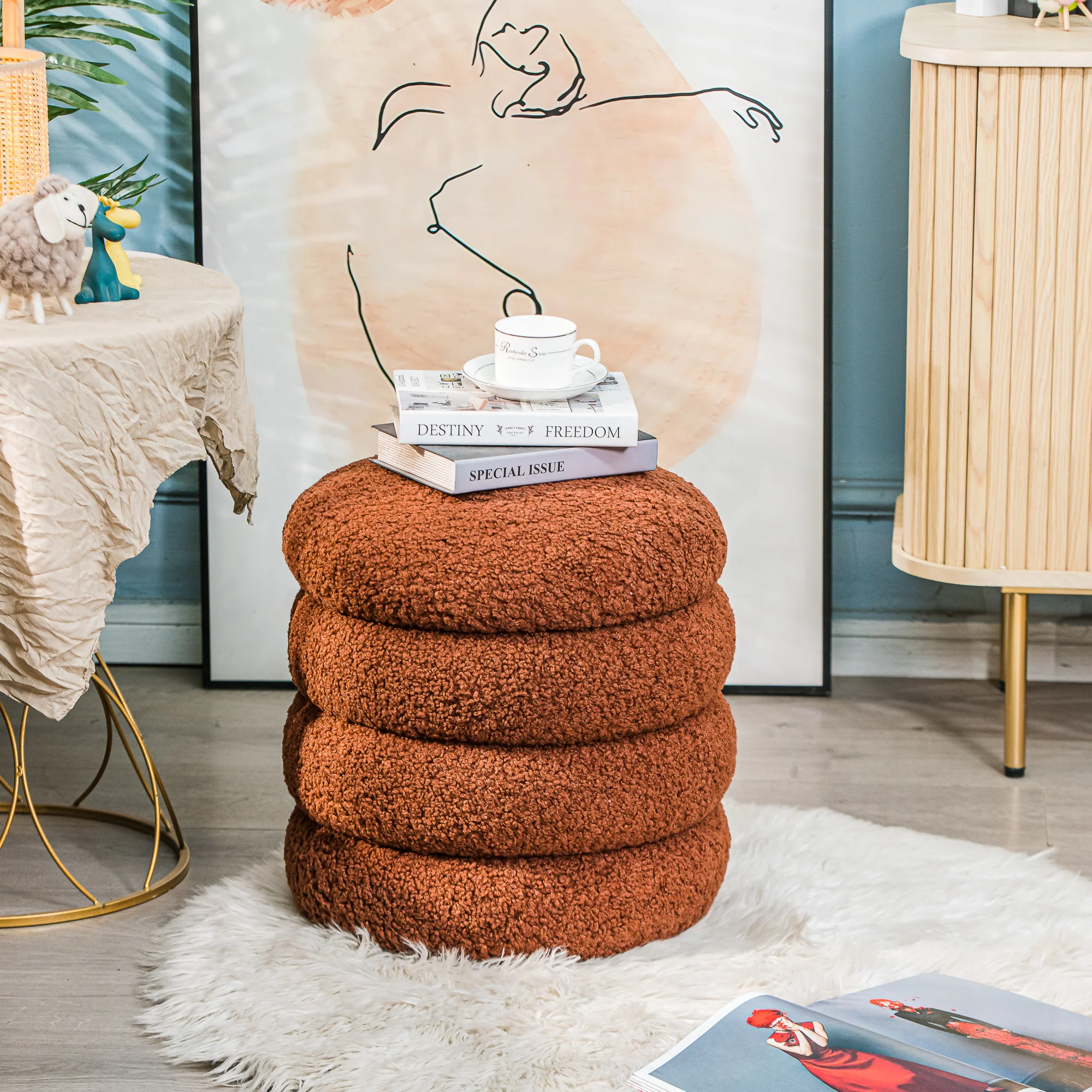 FLOKKE - Pouf en bouclettes terracotta style scandinave - Image 7