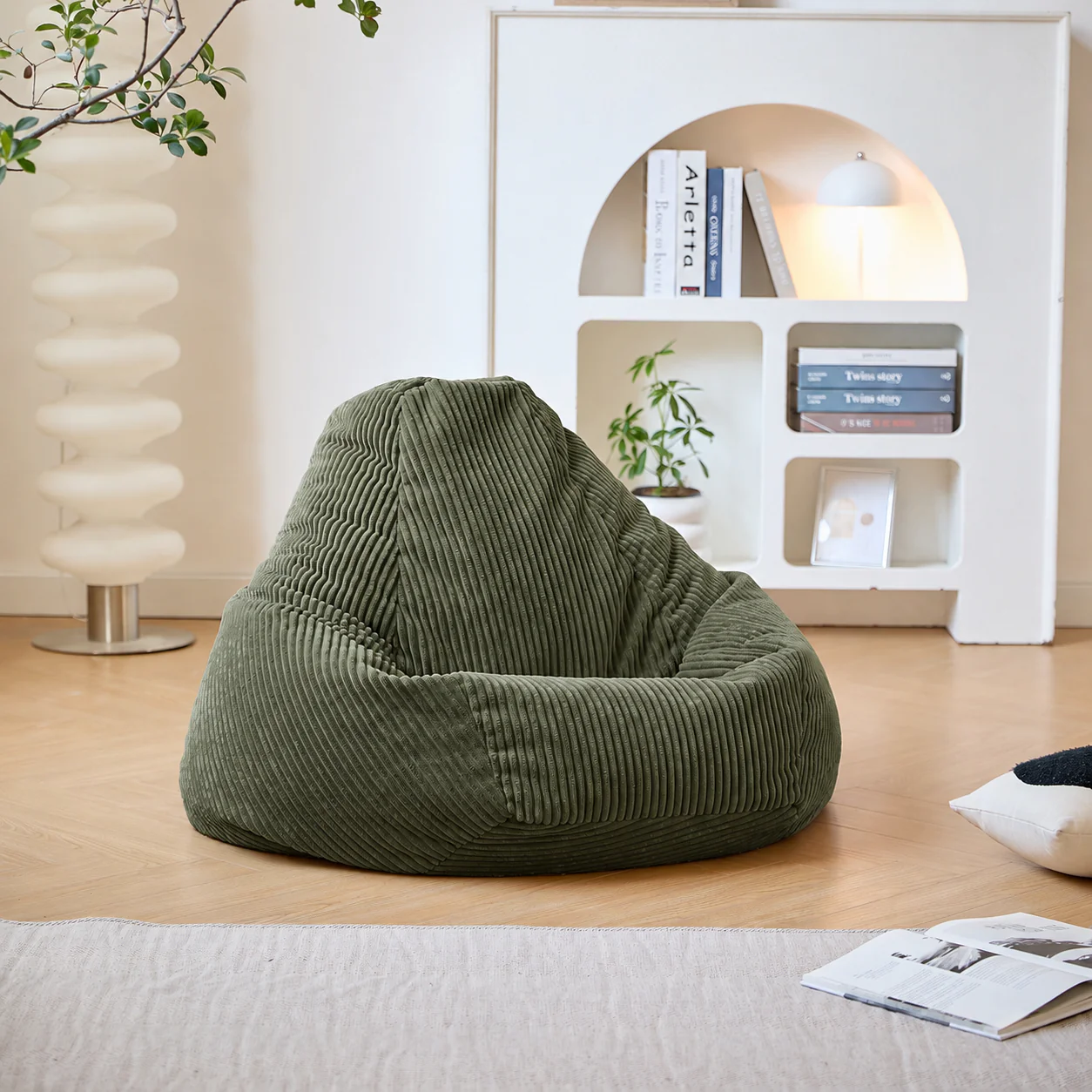 GRANA - Pouf en velours côtelé vert - Image 6