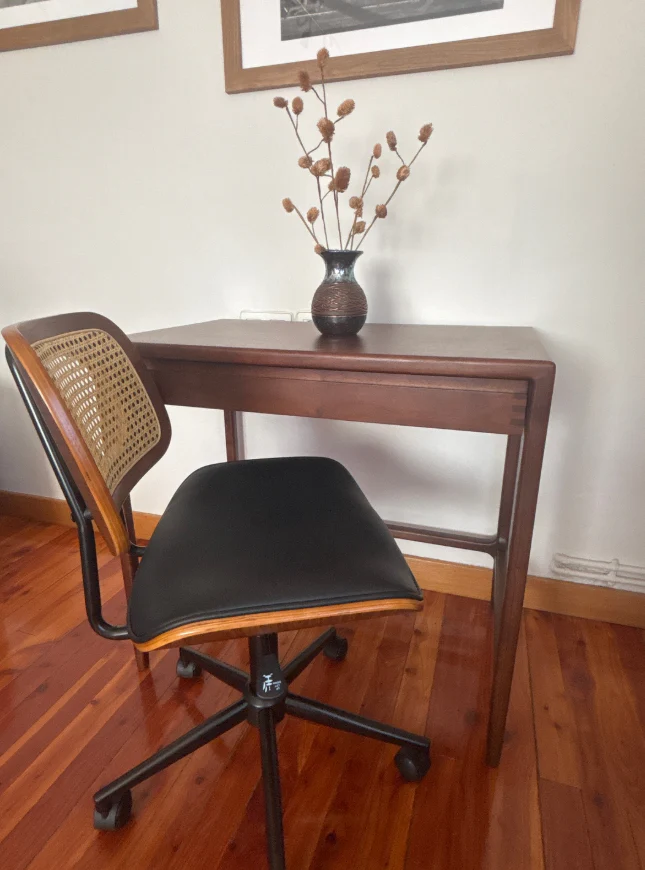 HERNING - Chaise de bureau en bois et cannage - Image 8