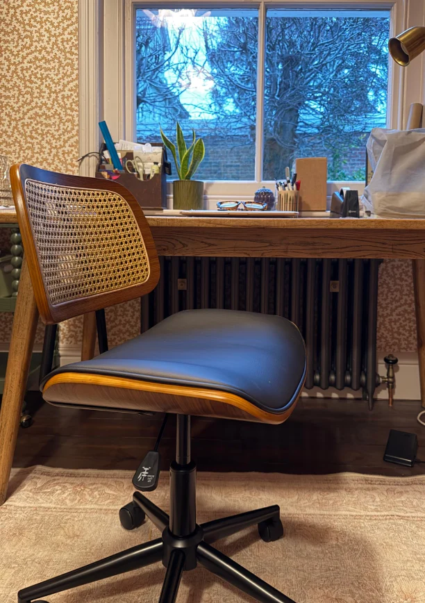 HERNING - Chaise de bureau en bois et cannage - Image 9