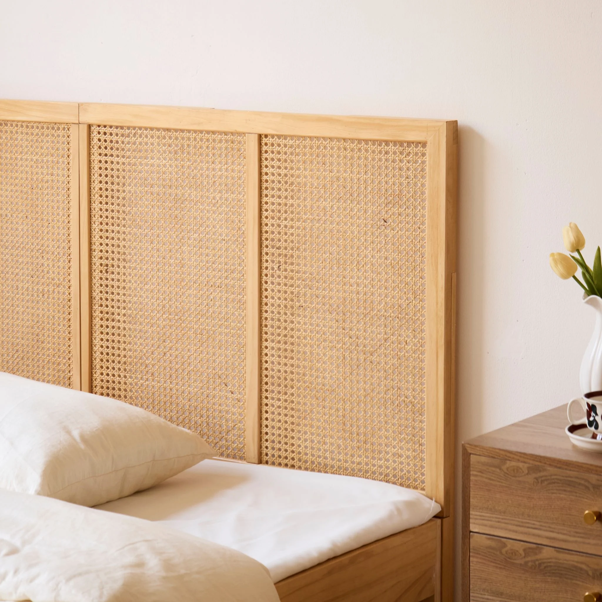 HORSENS - Tête de lit 160 cm en bois et rotin - Image 6