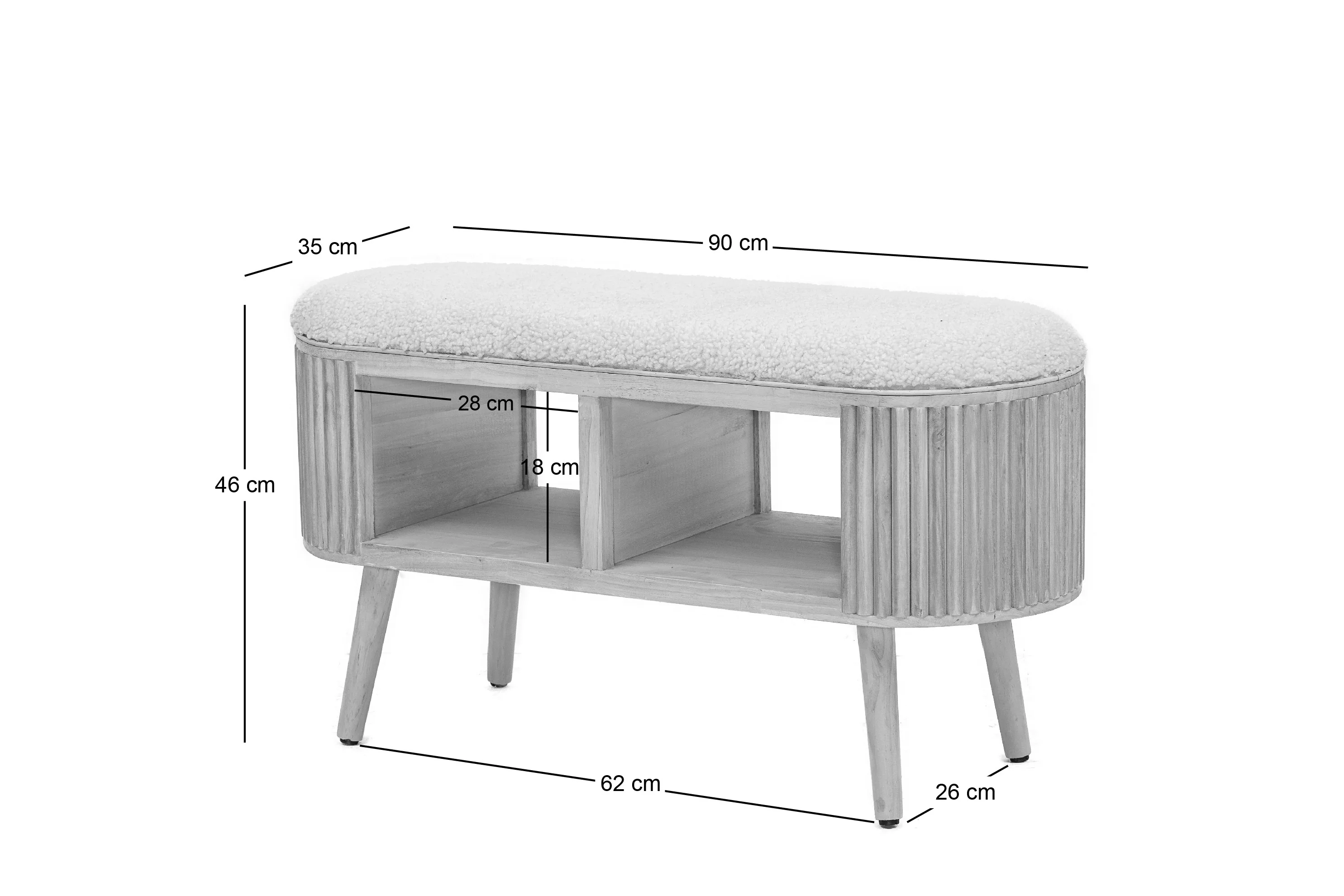 ISUMI - Banc avec rangement en bois et velours beige - Image 4