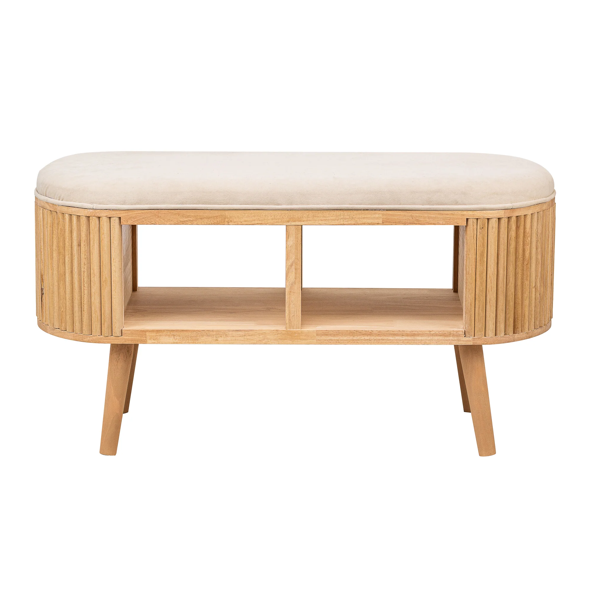 ISUMI - Banc avec rangement en bois et velours beige - Image 5