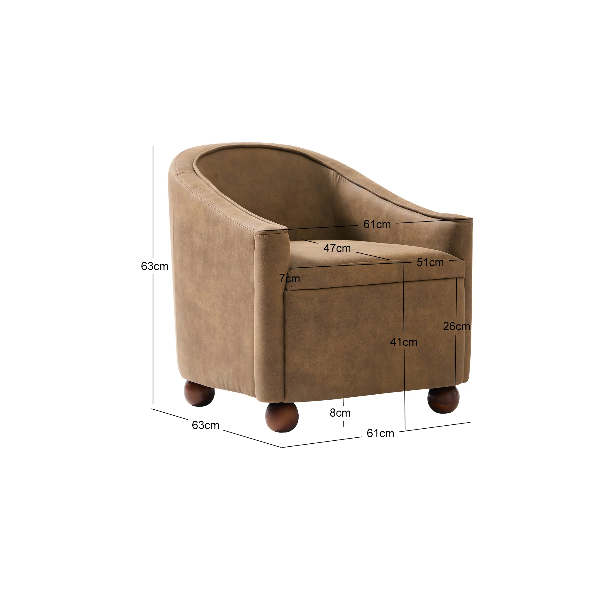 IVALO - Fauteuil de salon en bois massif et suédine marron - Image 4
