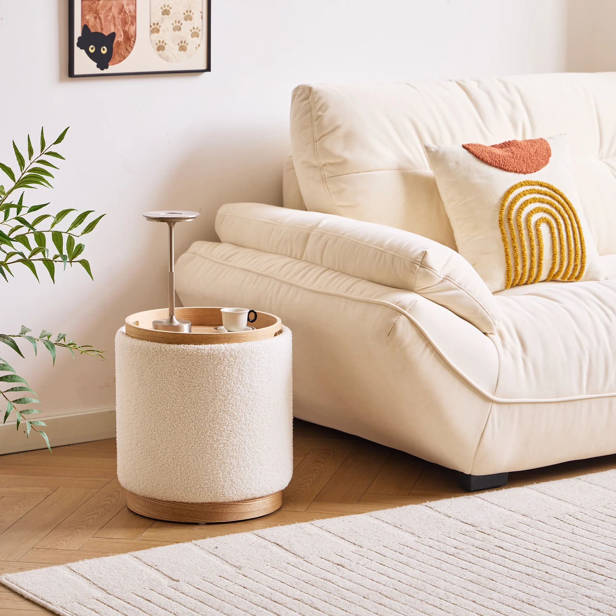 KEMI - Pouf avec rangement en bouclettes blanches - Image 3