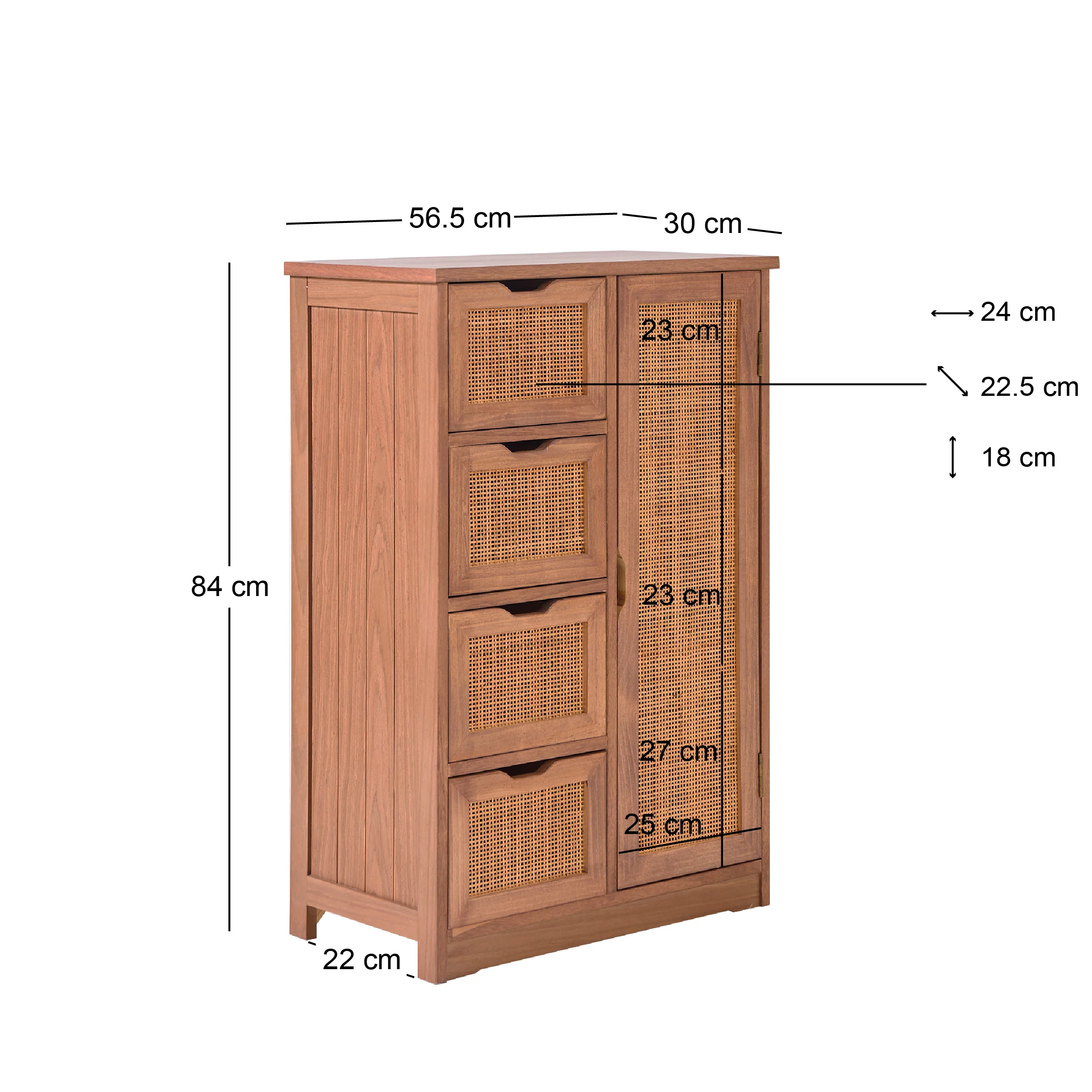 KIEL - Buffet meuble de rangement en bois de noyer et rotin - Image 4
