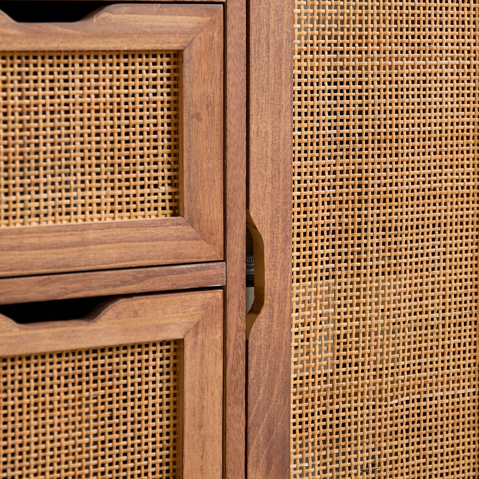 KIEL - Buffet meuble de rangement en bois de noyer et rotin - Image 7