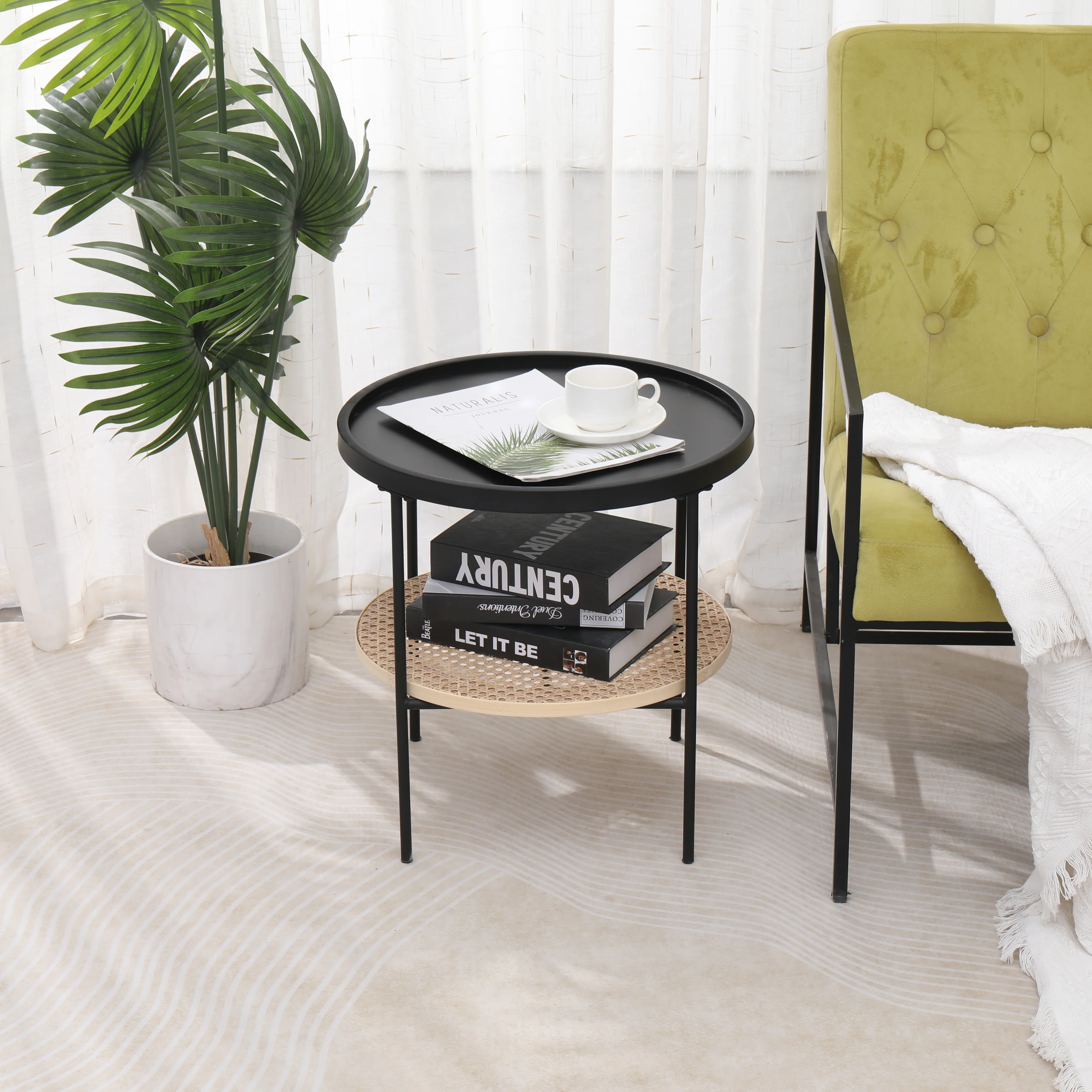 KIRYU - Table d'appoint en métal avec rangement en rotin naturel - Image 3