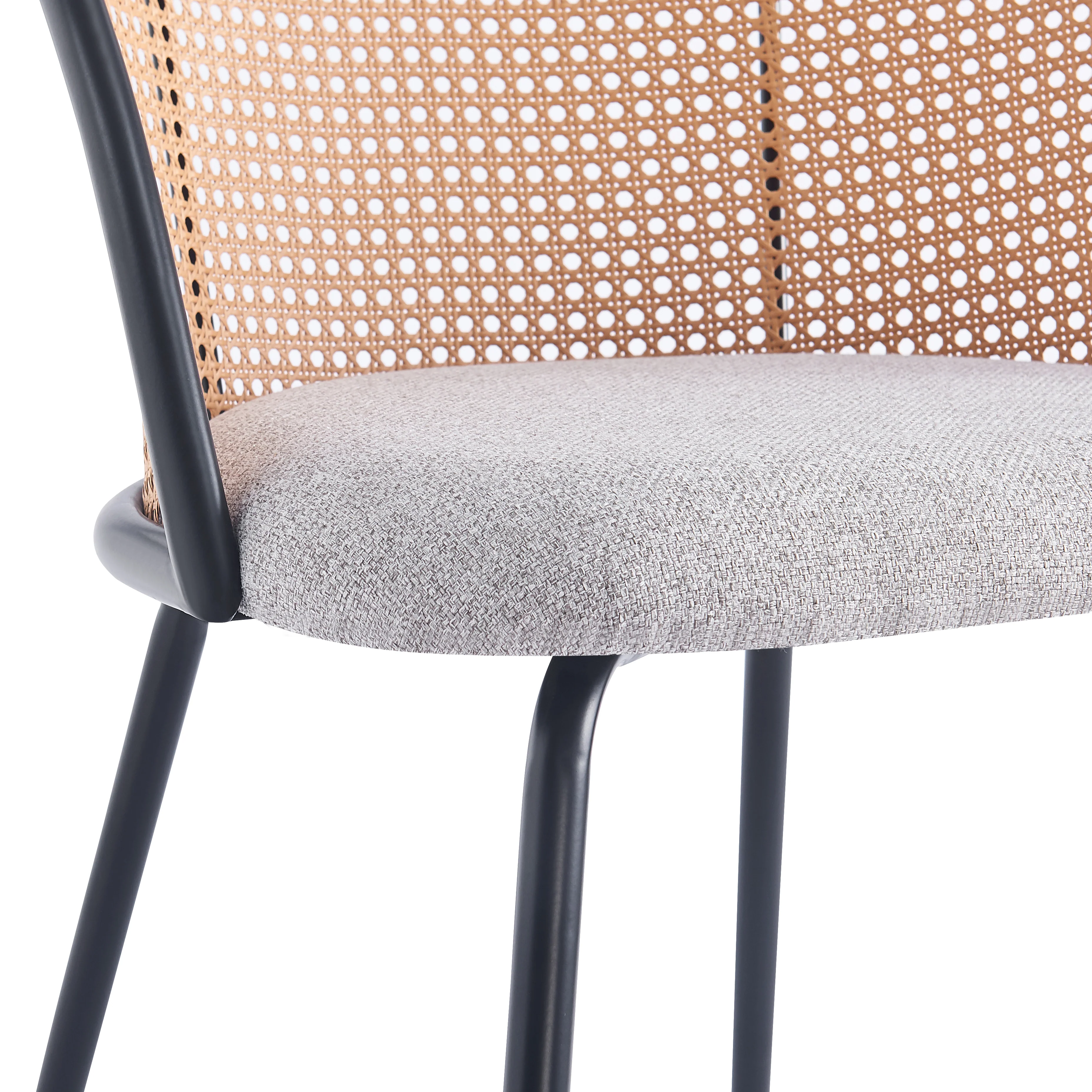 KOBE - Lot de 2 chaises en métal et cannage avec assise en tissu gris - Image 6