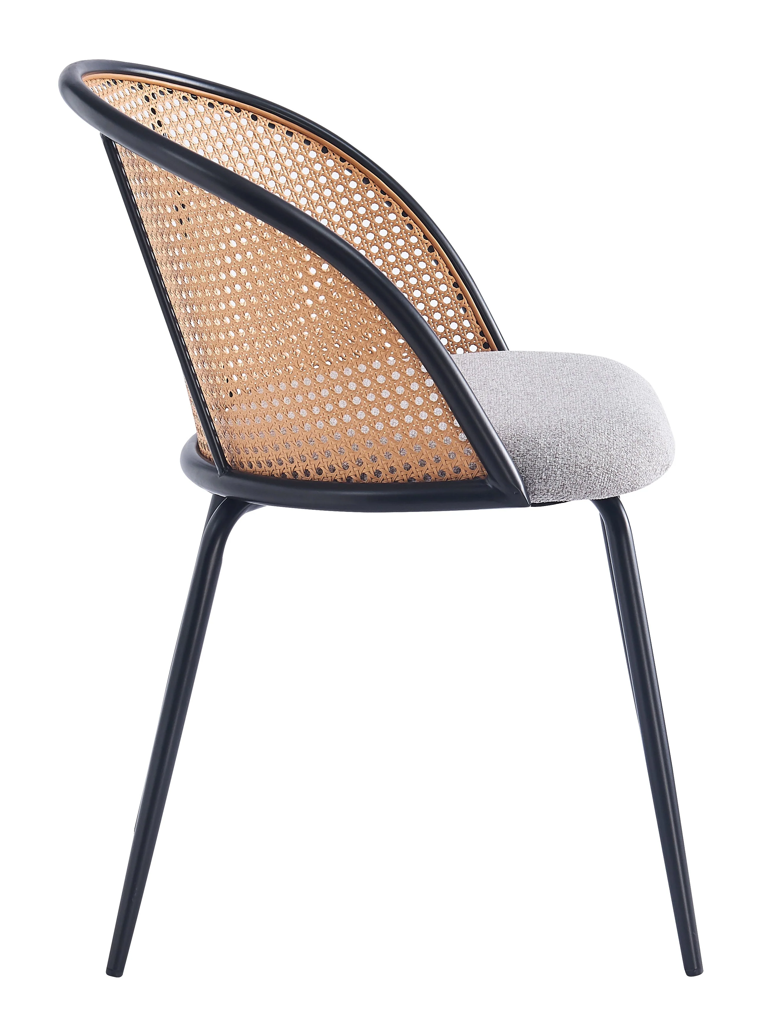 KOBE - Lot de 2 chaises en métal et cannage avec assise en tissu gris - Image 7