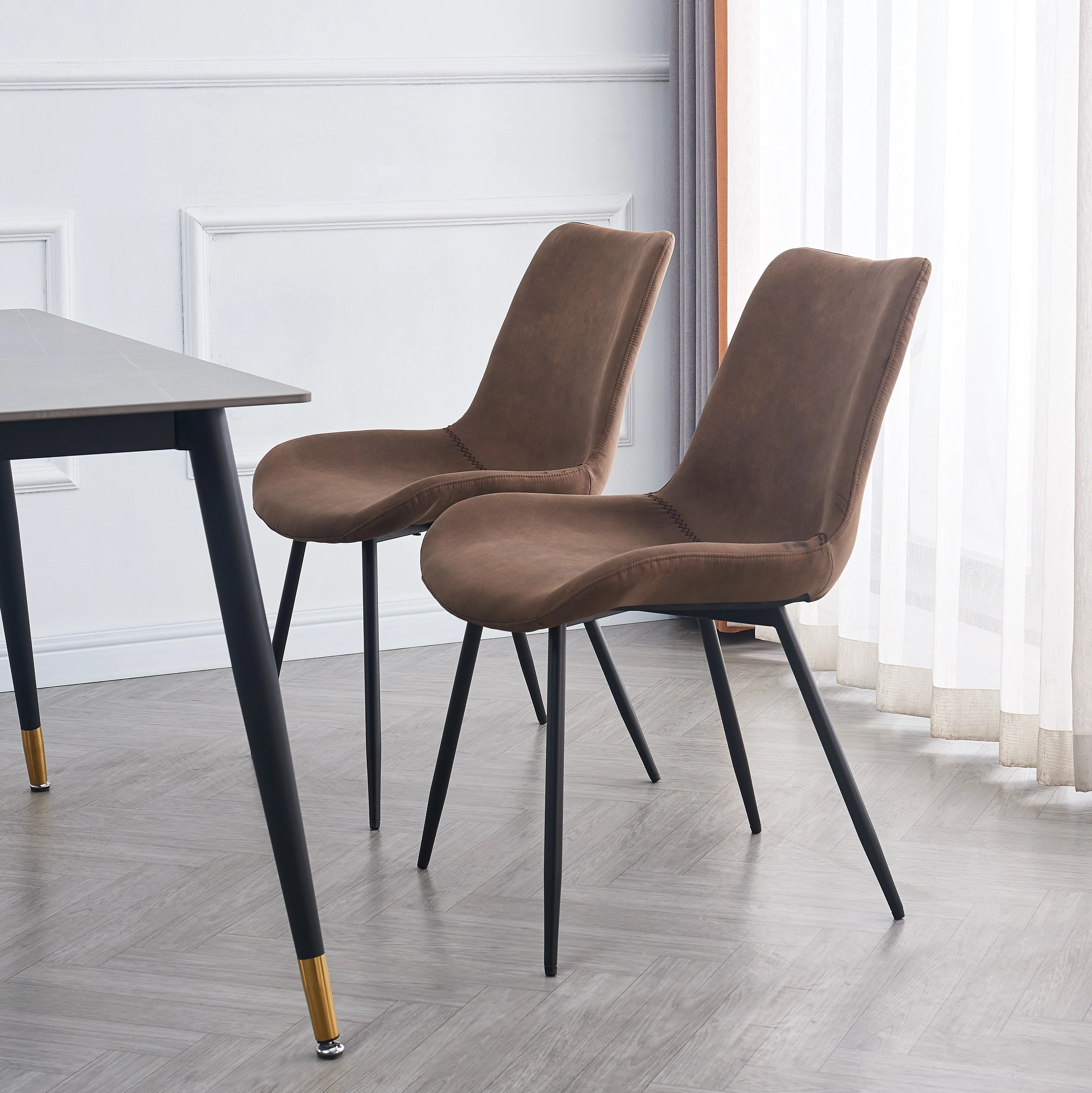 KOGE - Lot de 2 chaises en métal et suèdine marron - Image 7