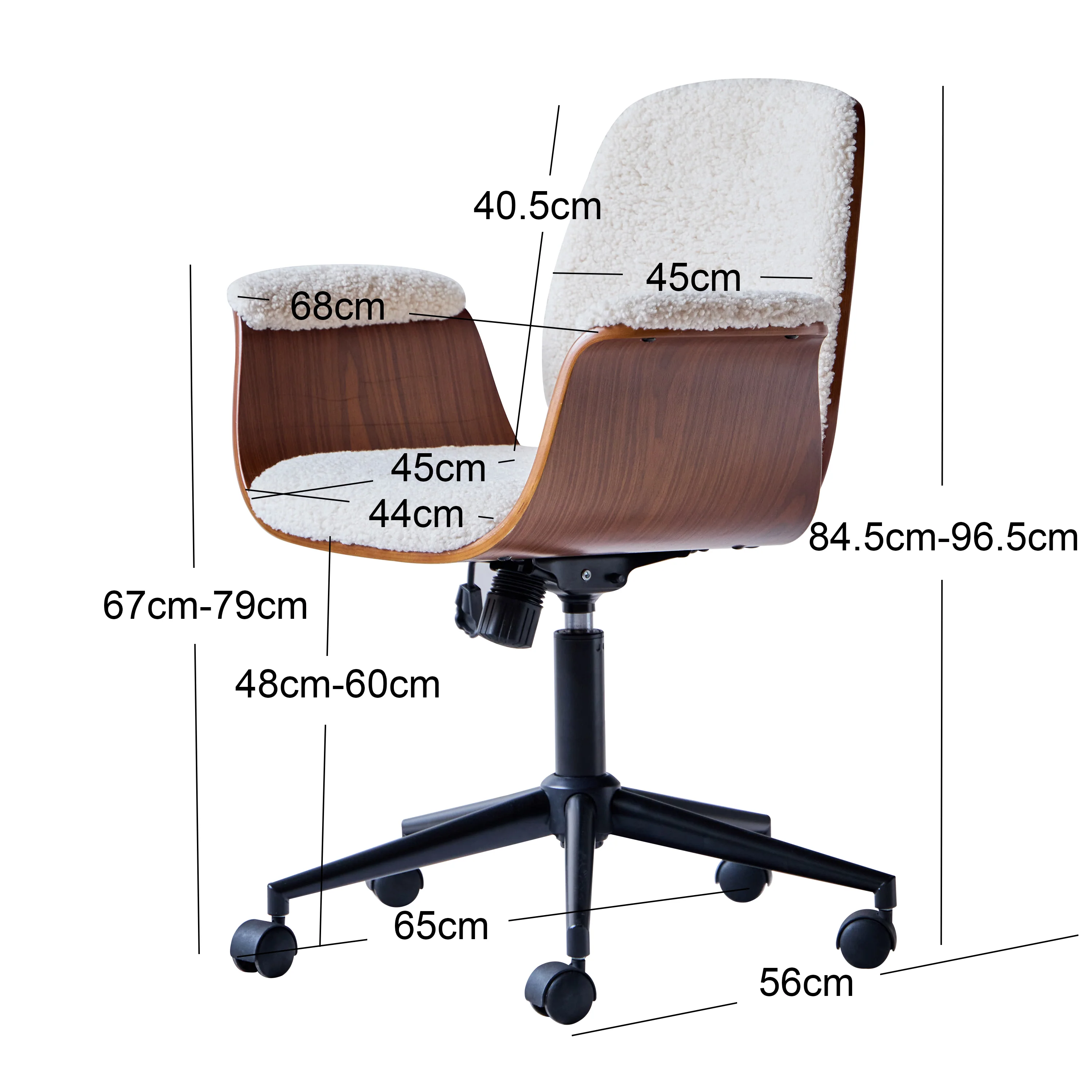 KOLDING - Chaise de bureau en bois et bouclettes blanches - Image 4
