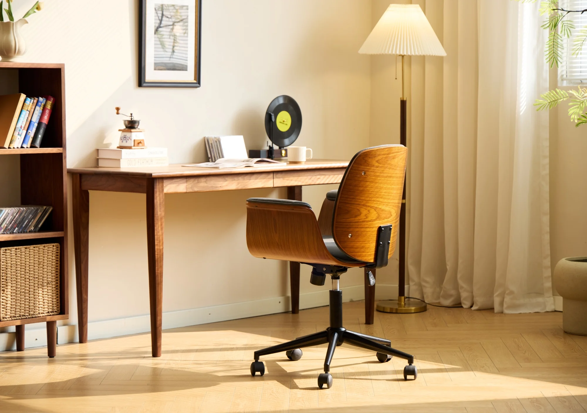 KOLDING - Chaise de bureau en bois et suèdine noir - Image 2