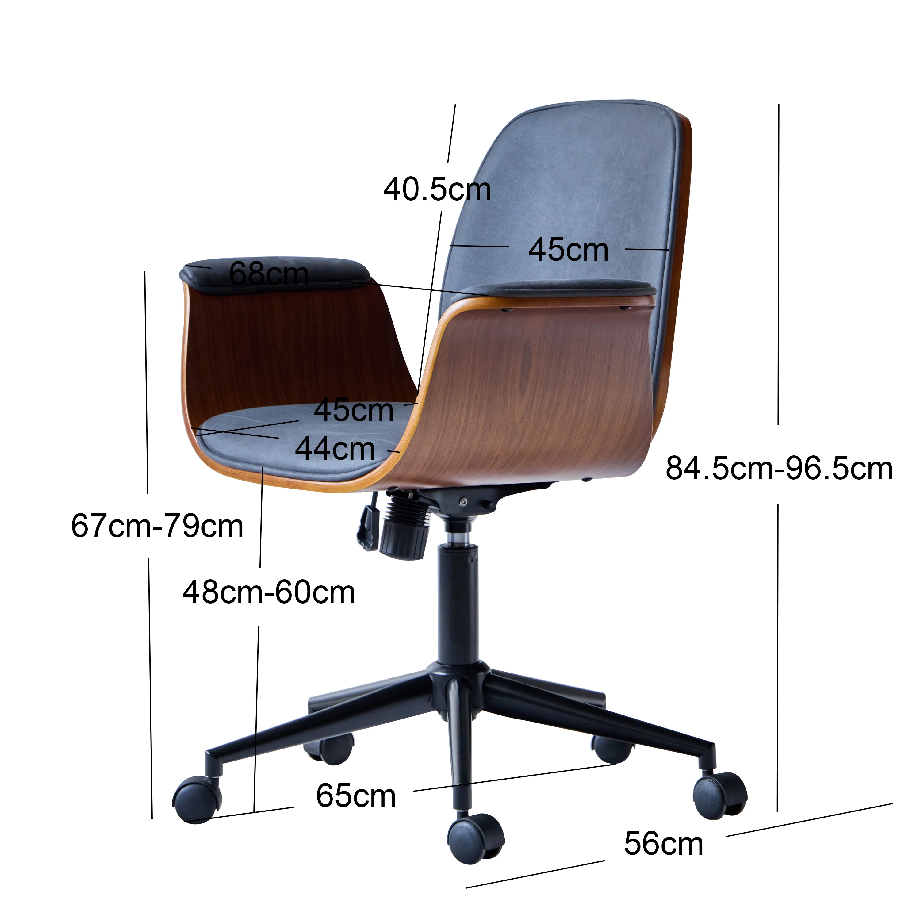 KOLDING - Chaise de bureau en bois et suèdine noir - Image 3