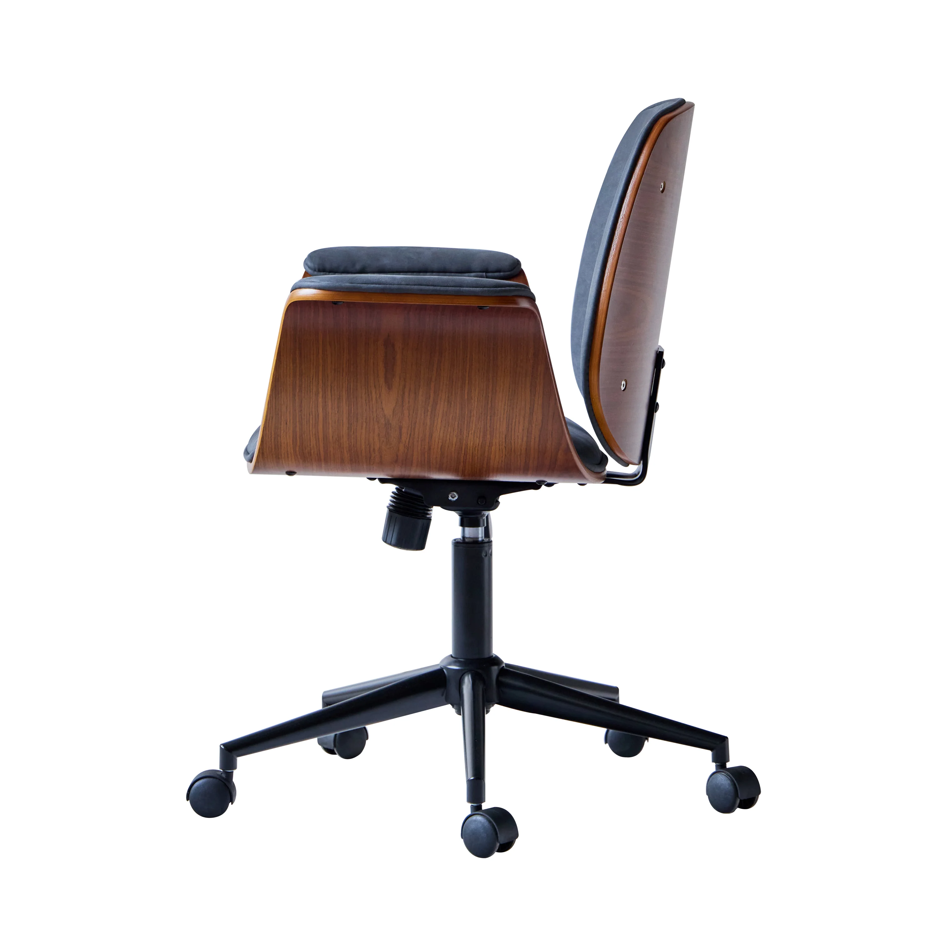 KOLDING - Chaise de bureau en bois et suèdine noir - Image 4