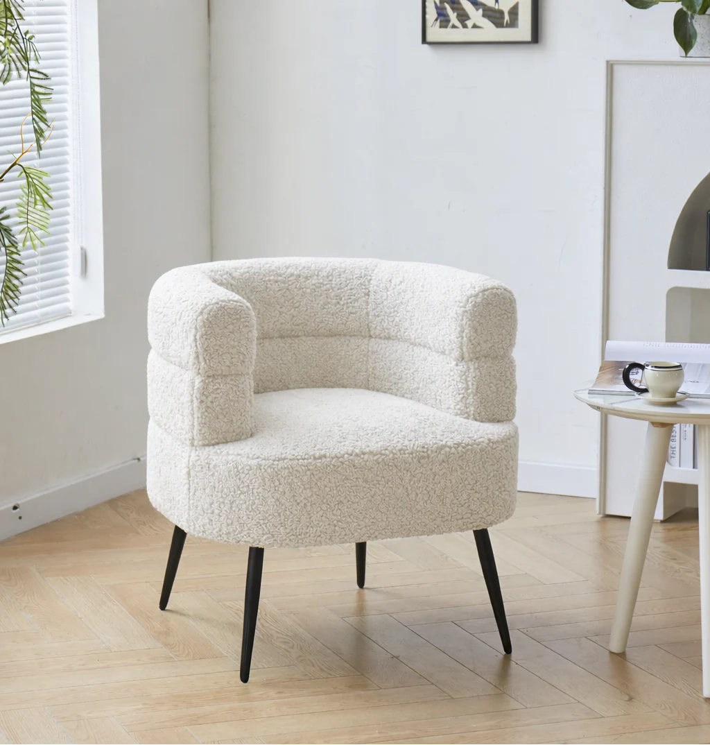 KORGEN - Fauteuil de salon en métal et bouclettes blanches