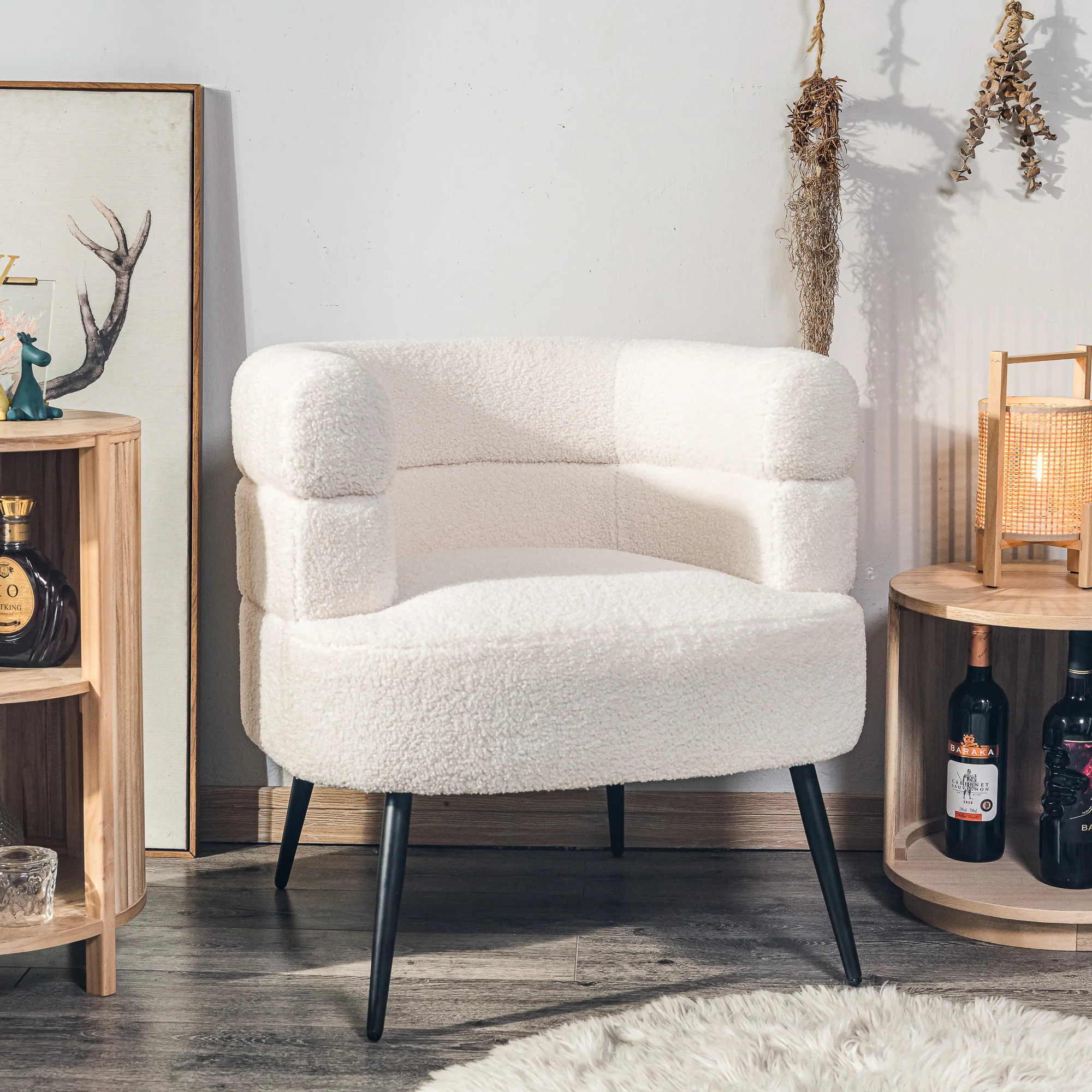 KORGEN - Fauteuil de salon en métal et bouclettes blanches - Image 3