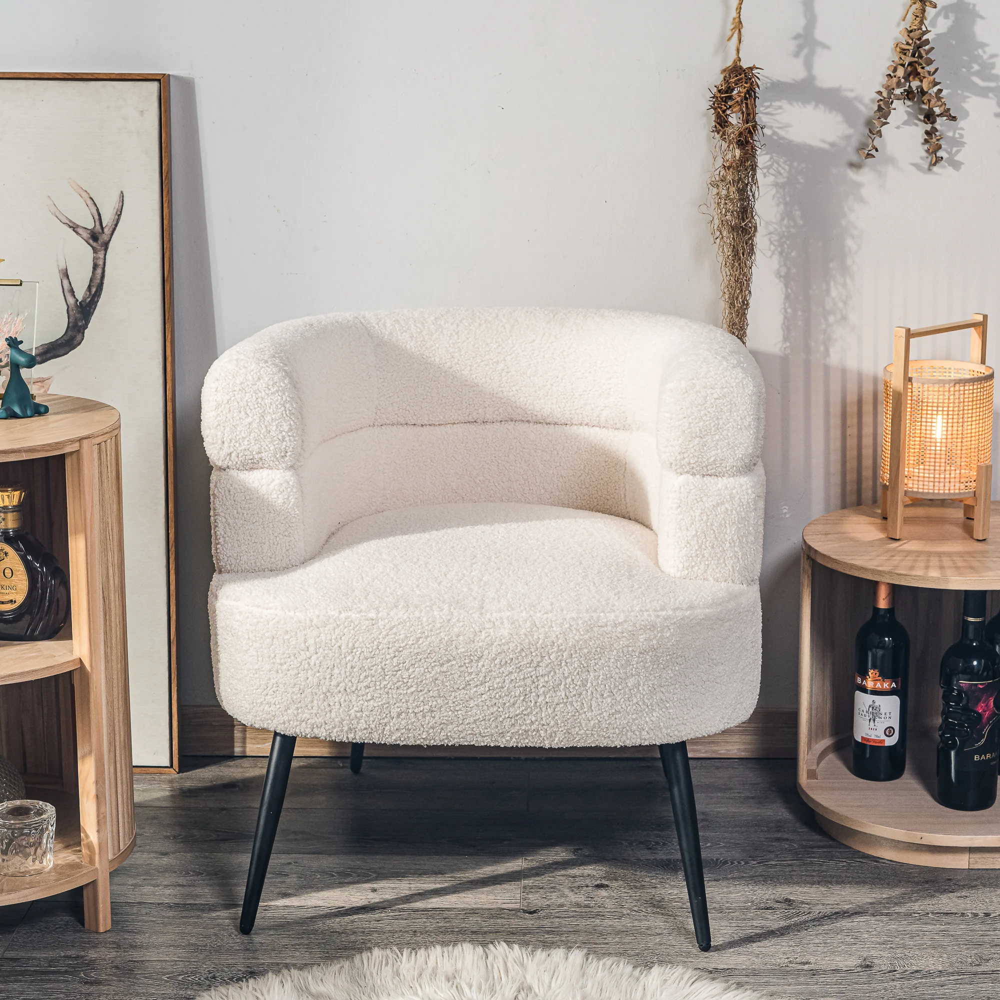 KORGEN - Fauteuil de salon en métal et bouclettes blanches - Image 6