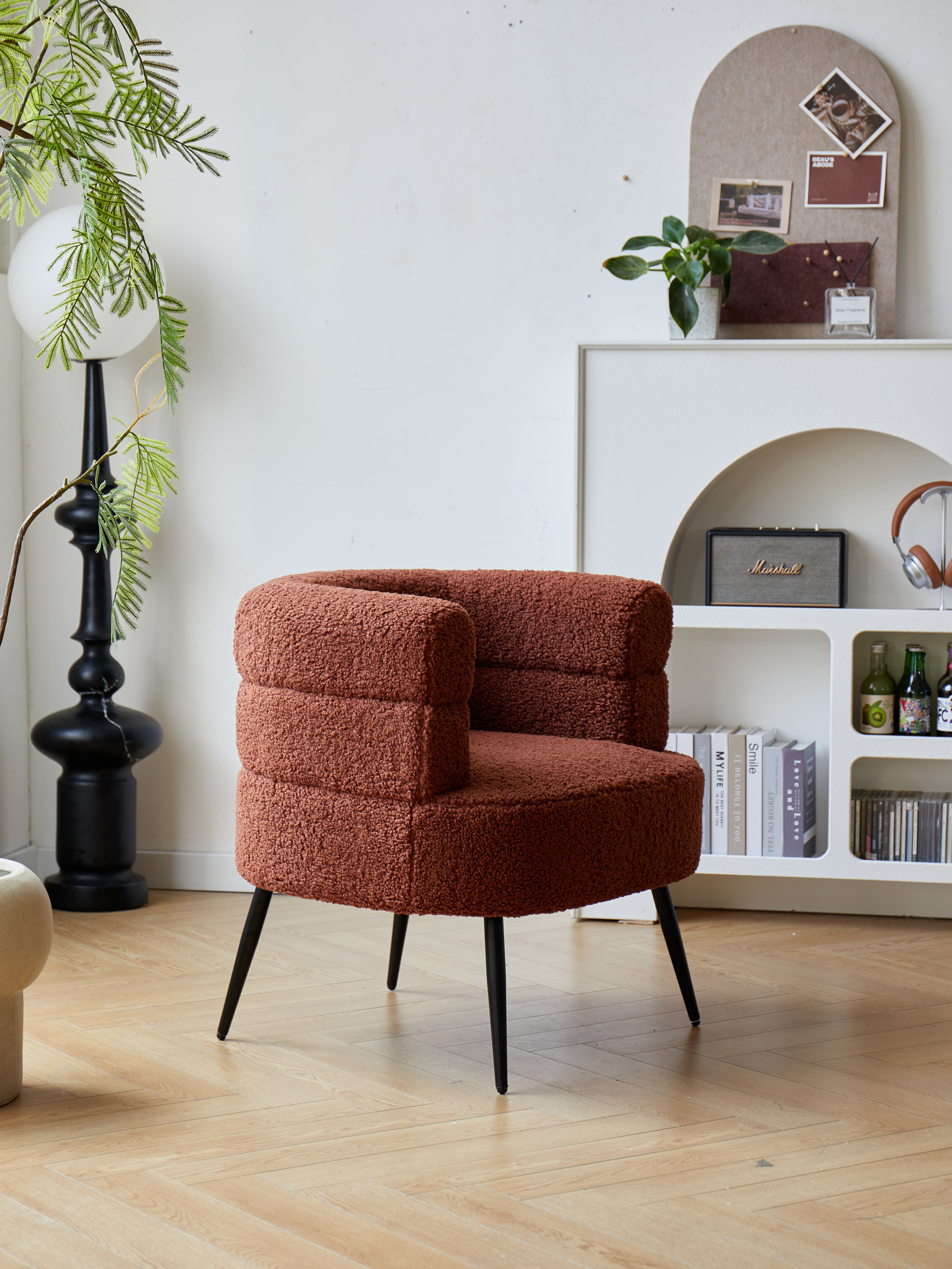 KORGEN - Fauteuil de salon en métal et bouclettes terracotta - Image 3