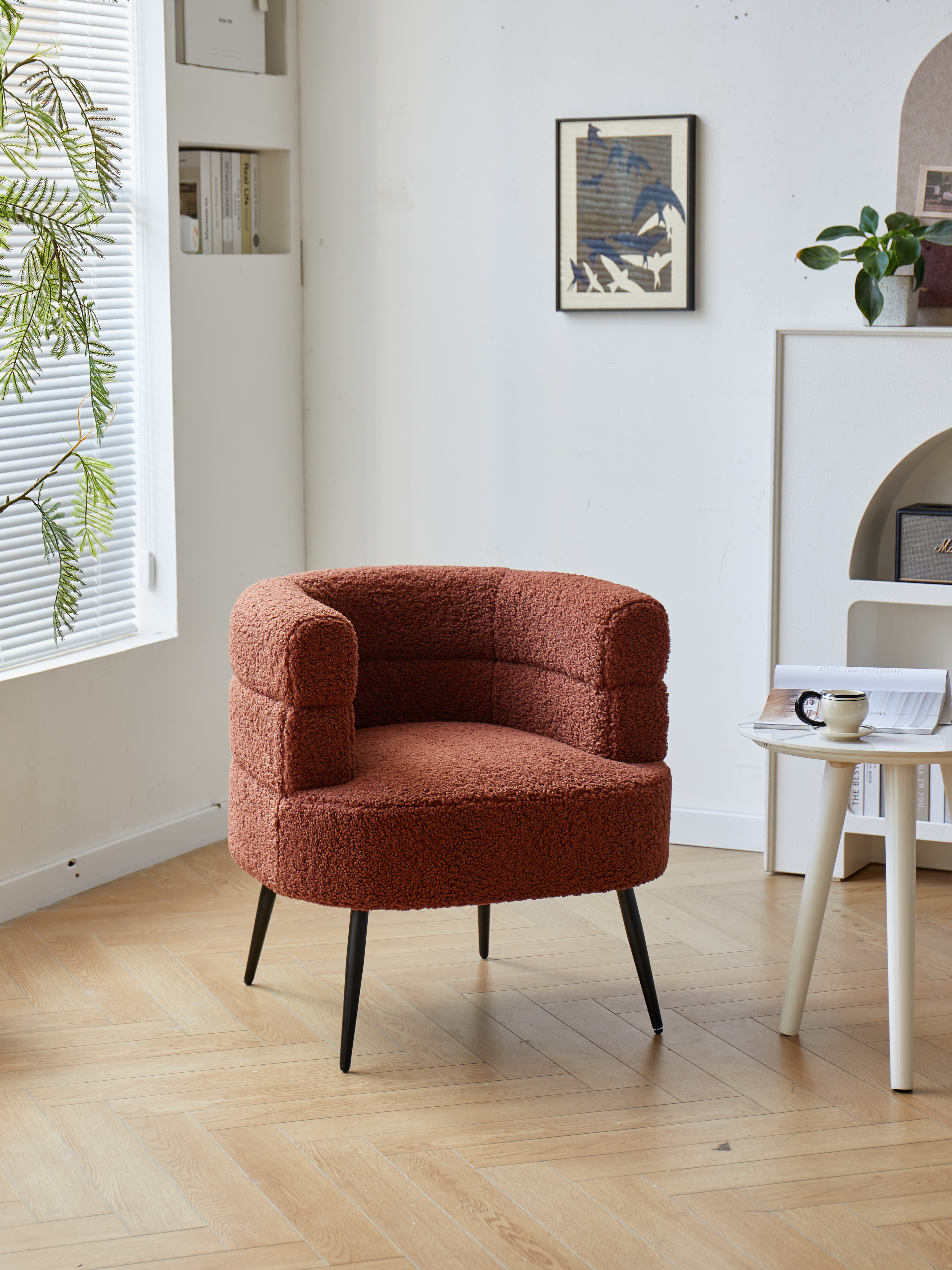 KORGEN - Fauteuil de salon en métal et bouclettes terracotta - Image 5