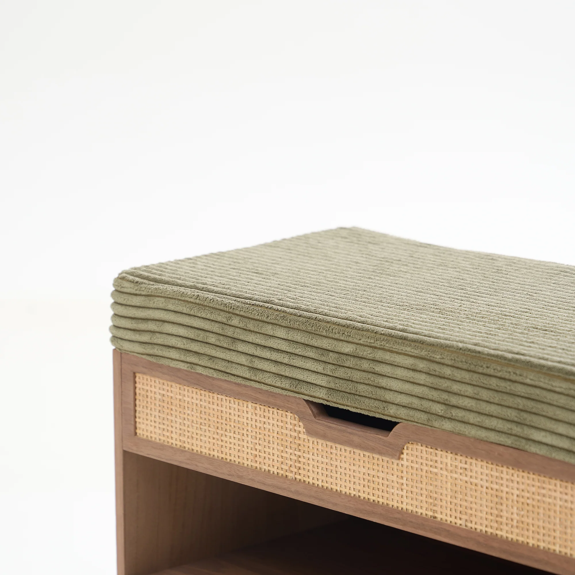 KUBO - Meuble à chaussures avec coffre en bois et velours côtelé vert khaki - Image 7