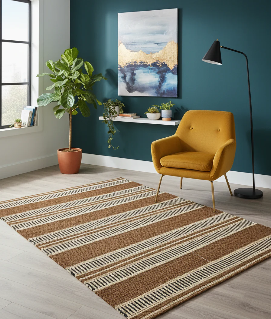 KUOPIO - Tapis rectangulaire en coton avec motifs marrons et écrus 90 x 60 cm - Image 3